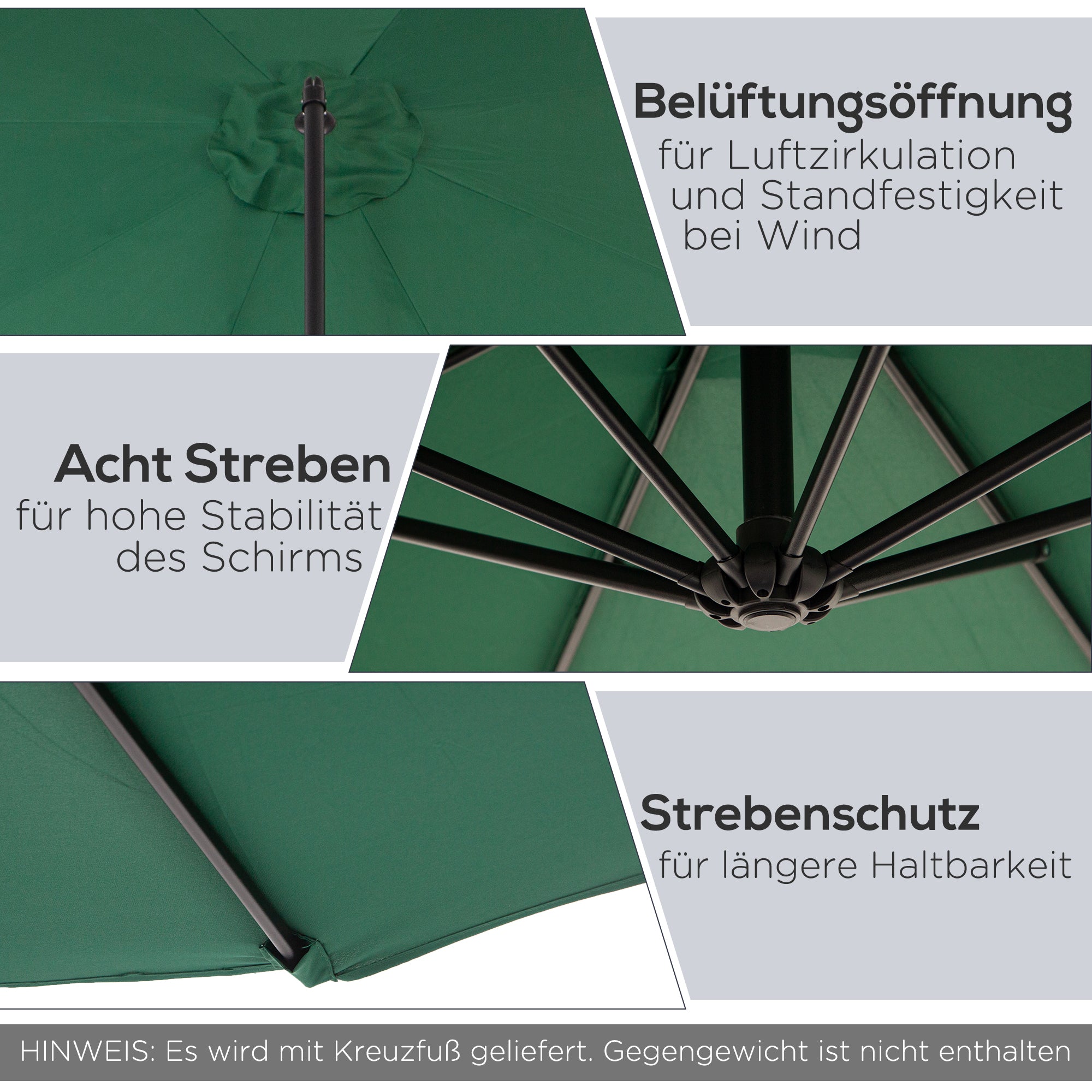 Outsunny Sonnenschirm mit Handkurbel Wetterbeständig 3 m x 3 m x 2,5 m XXL Grün