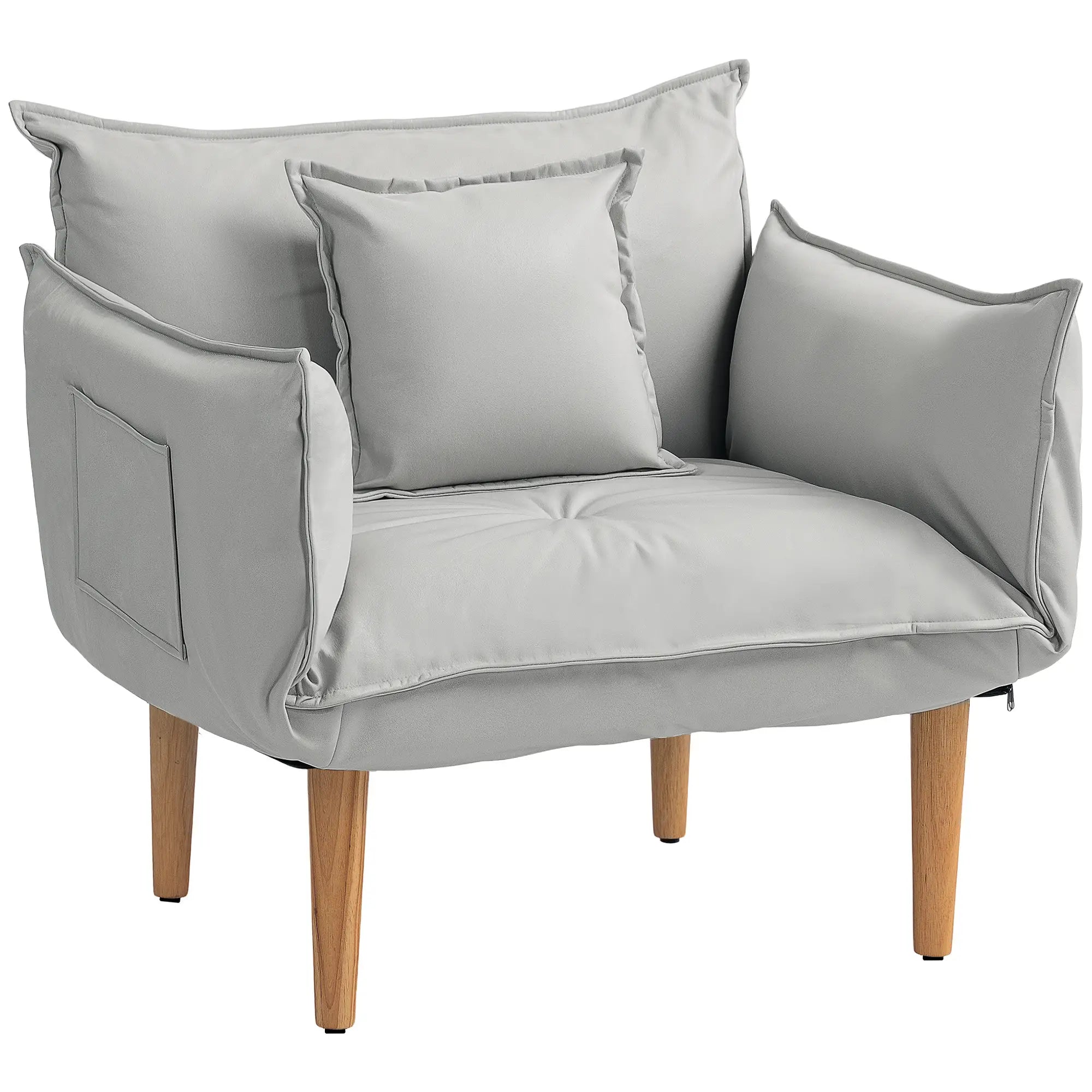 HOMCOM 2-in-1 Verstellbarer Loungesessel, Bodensessel mit Kissen, Polstersessel, für Wohnzimmer, Schlafzimmer, Hellgrau