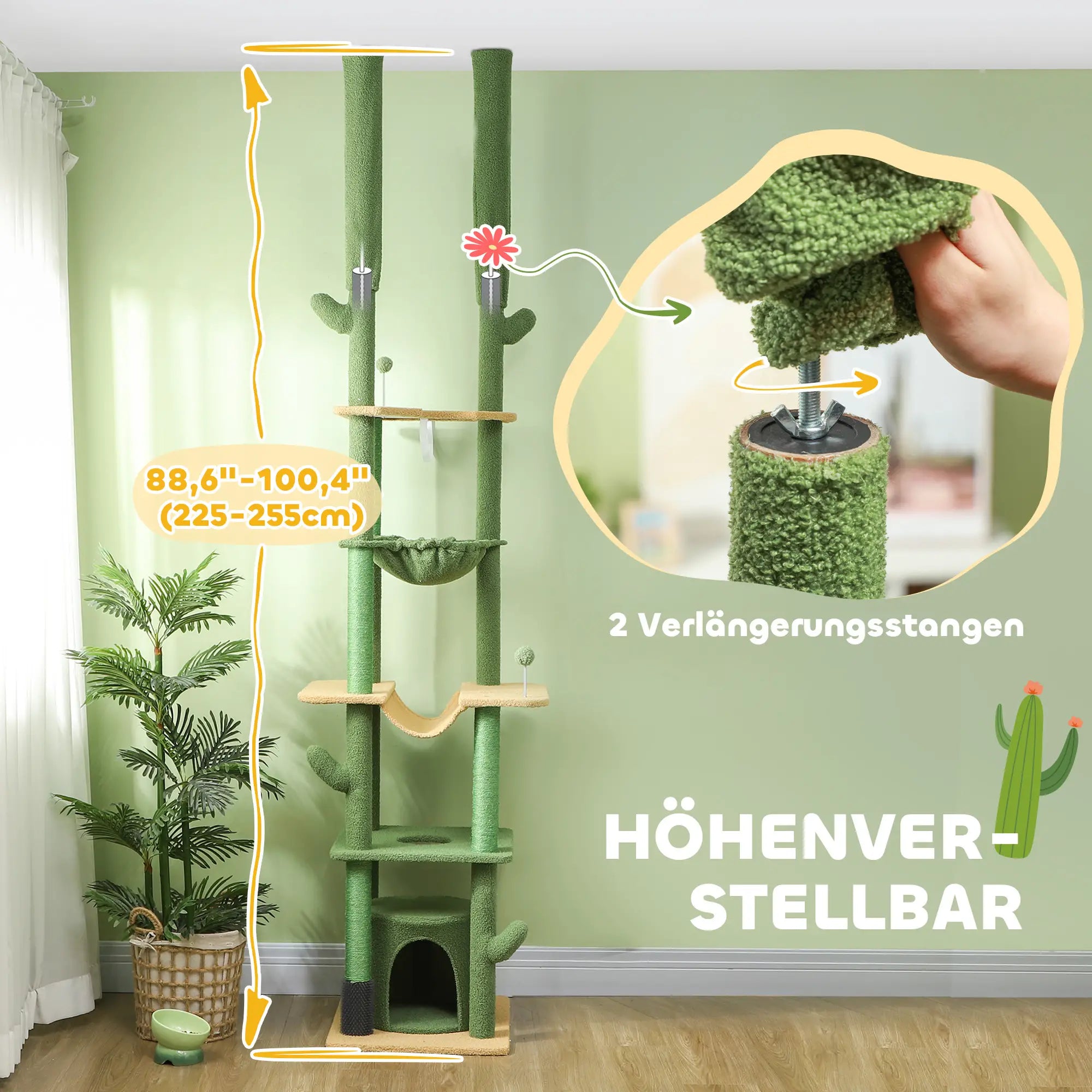 PawHut Kratzbaum deckenhoch höhenverstellbar mit Hängematte