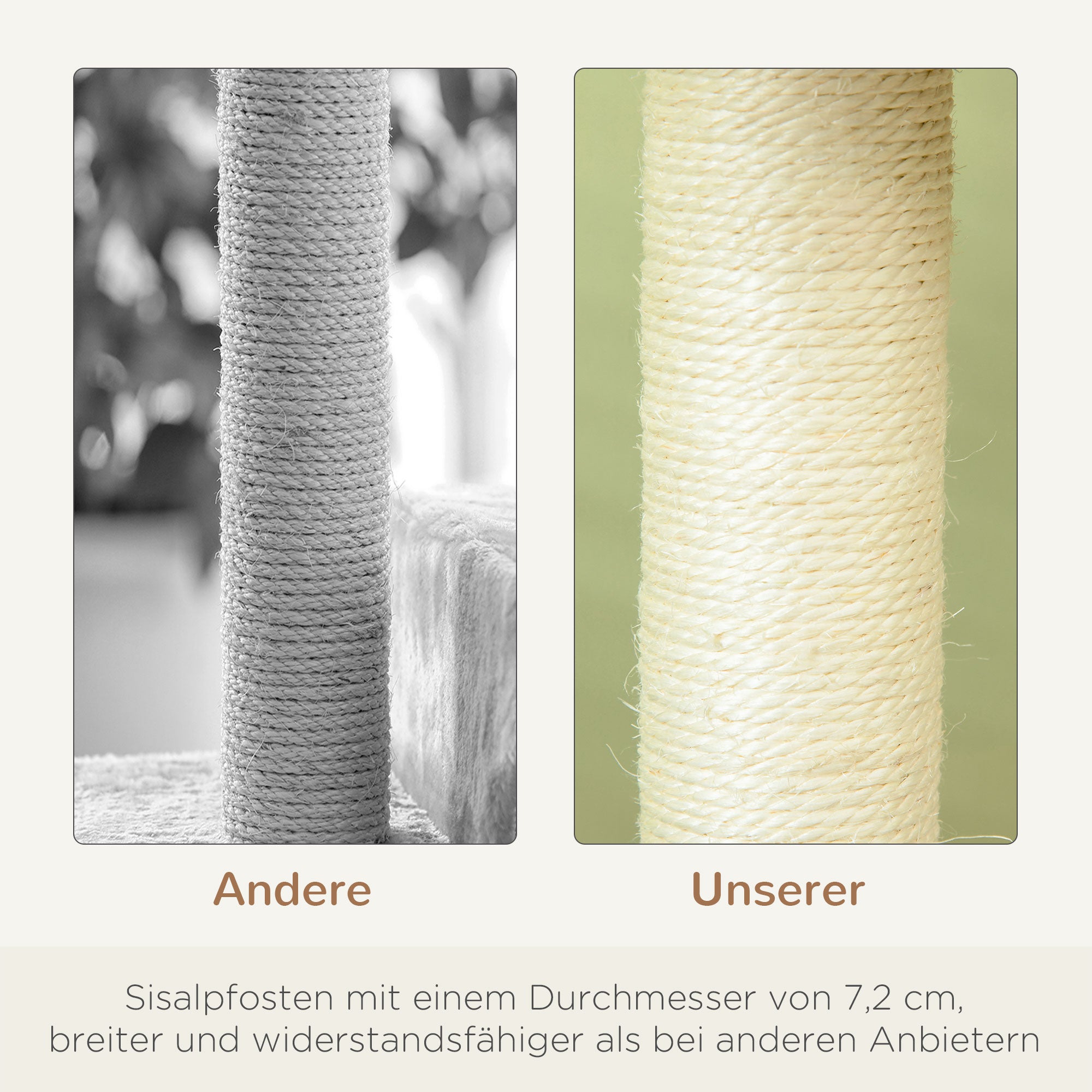 PawHut Kratzbaum 100 cm Katzenturm mit Sisalstämme, große Plattform, mehrstöckiger Katzenkratzbaum, Kletterbaum, für kleine & mittelgroße Katzen, Beige