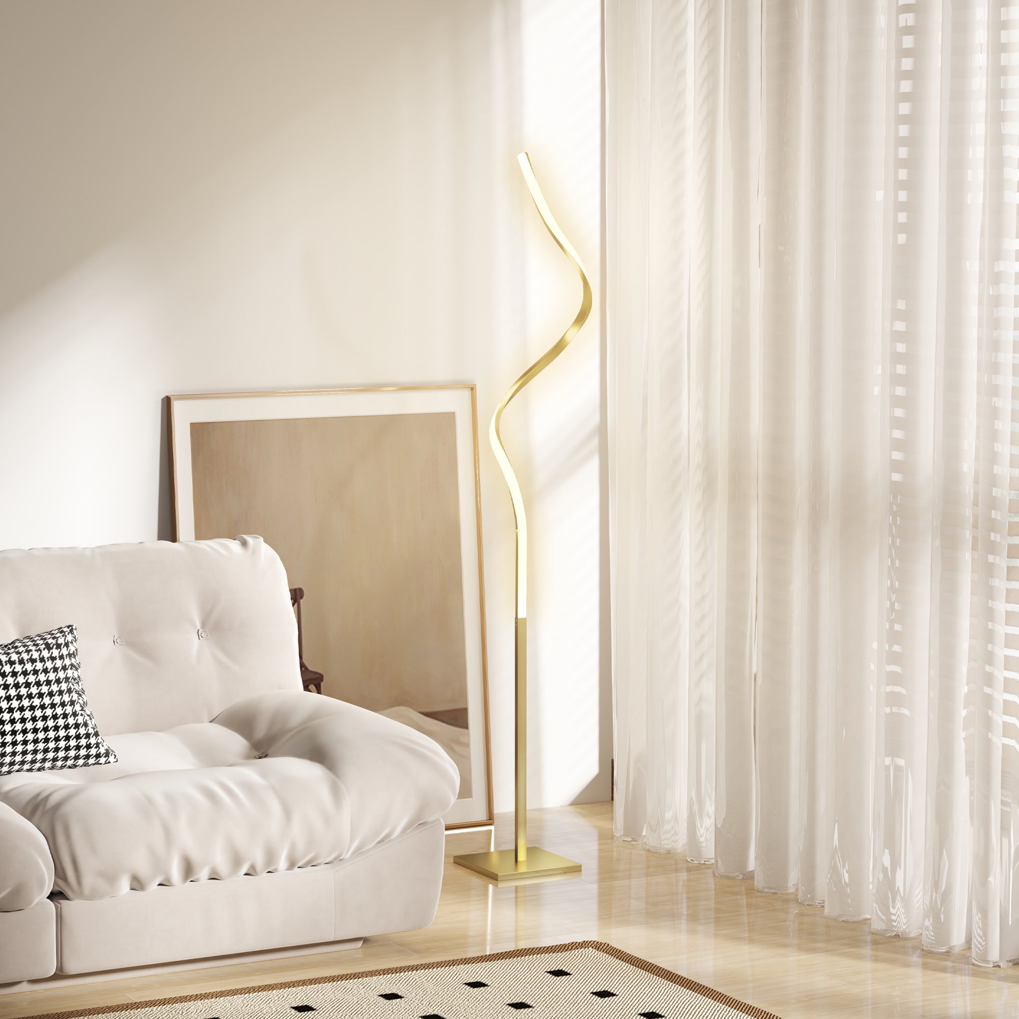 HOMCOM LED Stehlampe Spiraldesign dimmbar mit Fußschalter Gold