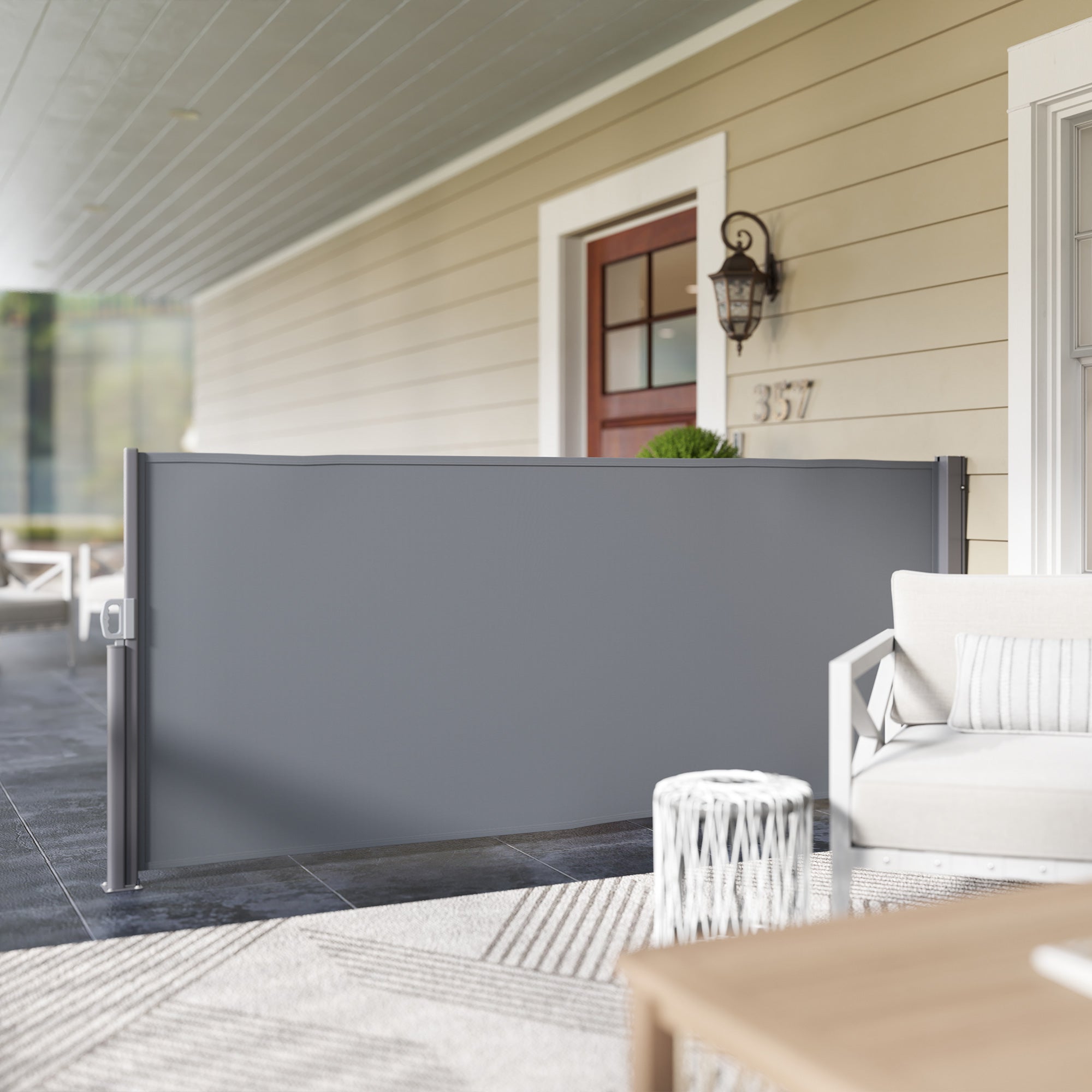 Outsunny Seitenmarkise ausziehbar blickdicht Sichtschutz mit Wandhalterung  Beschichtung 300x140cm Dunkelgrau