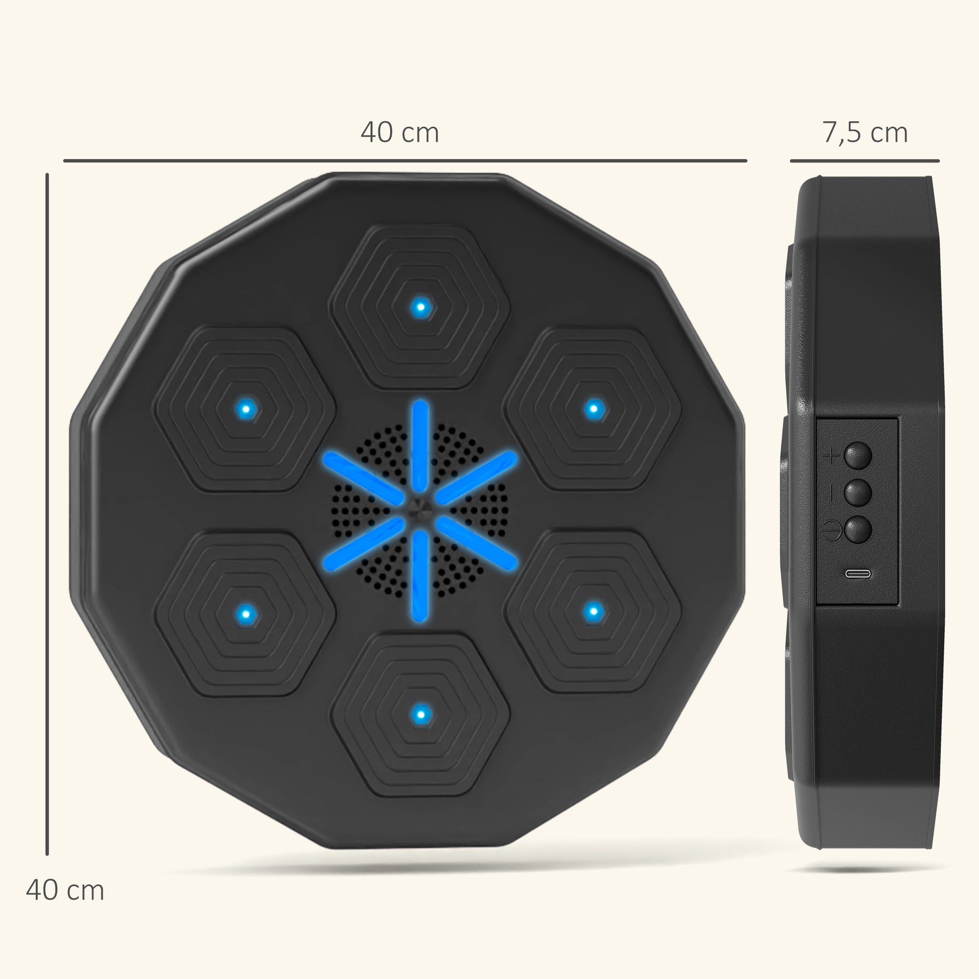 SPORTNOW Boxtrainer mit Musikfunktion, Bluetooth, leuchtende Punkte, Wandaufhängung, Kunstleder, Schwarz
