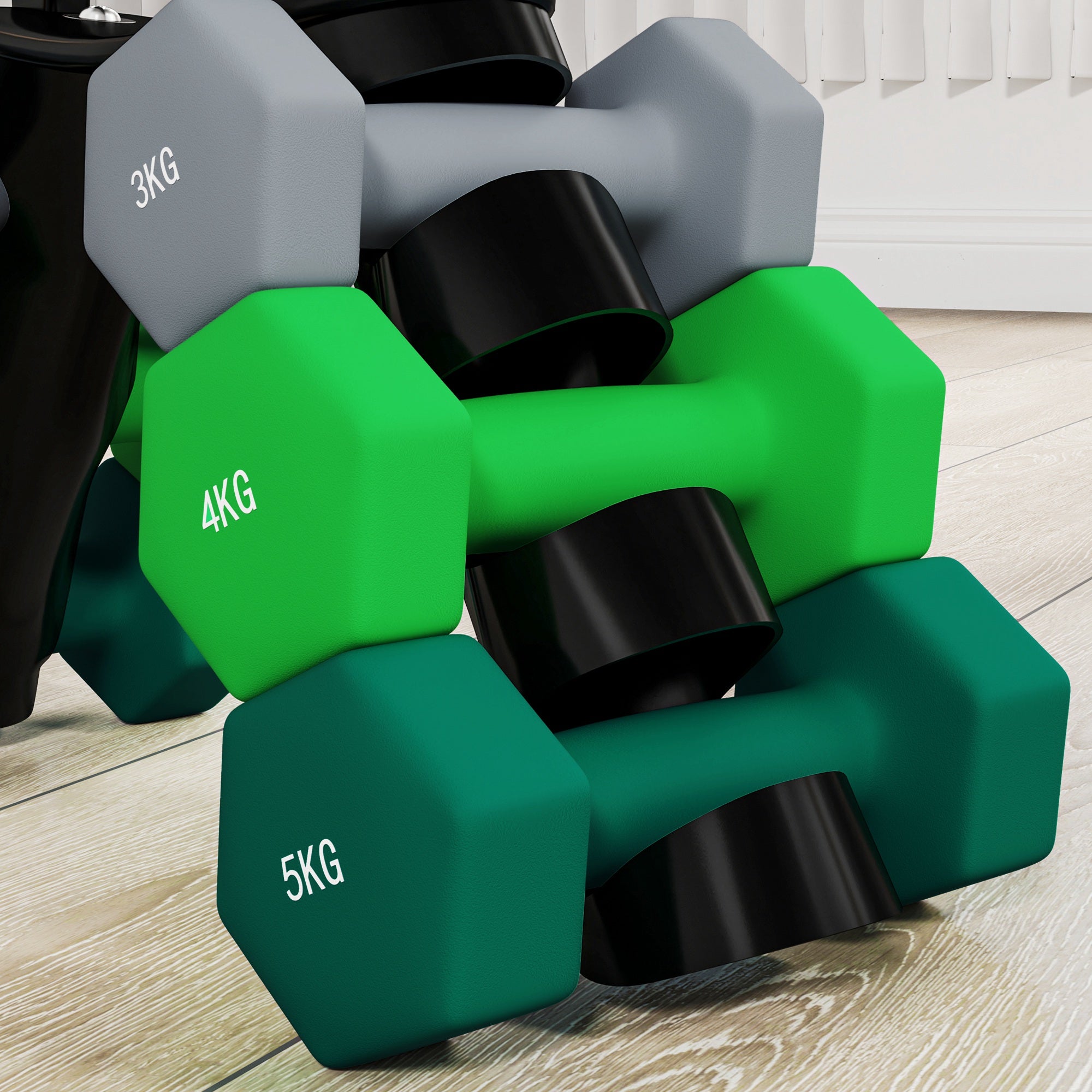 SPORTNOW Hantelset mit Aufbewahrungsgestell, Set mit 6 Hanteln für Fitness-Training, 2 x 3kg, 2 x 4kg, 2 x 5kg