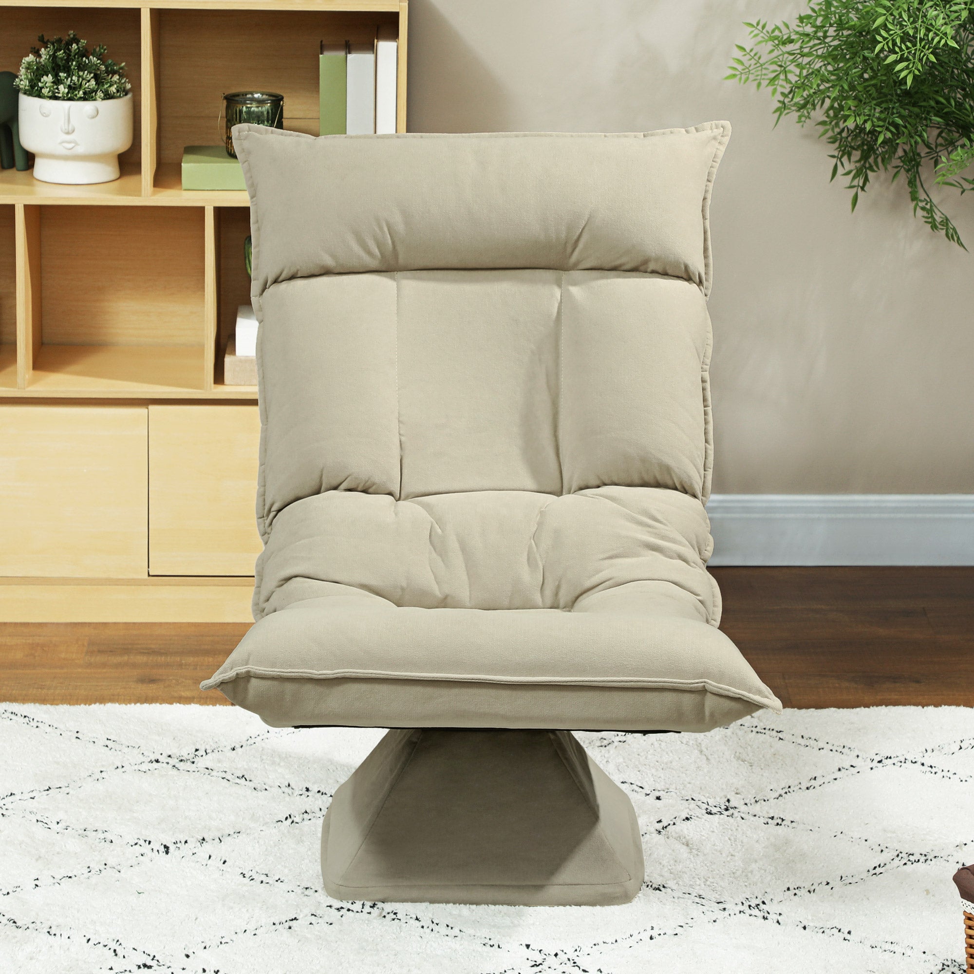 HOMCOM Bodensessel mit 5-fach verstellbarer Rückenlehne, drehbar, moderner Polsterstuhl, Beige