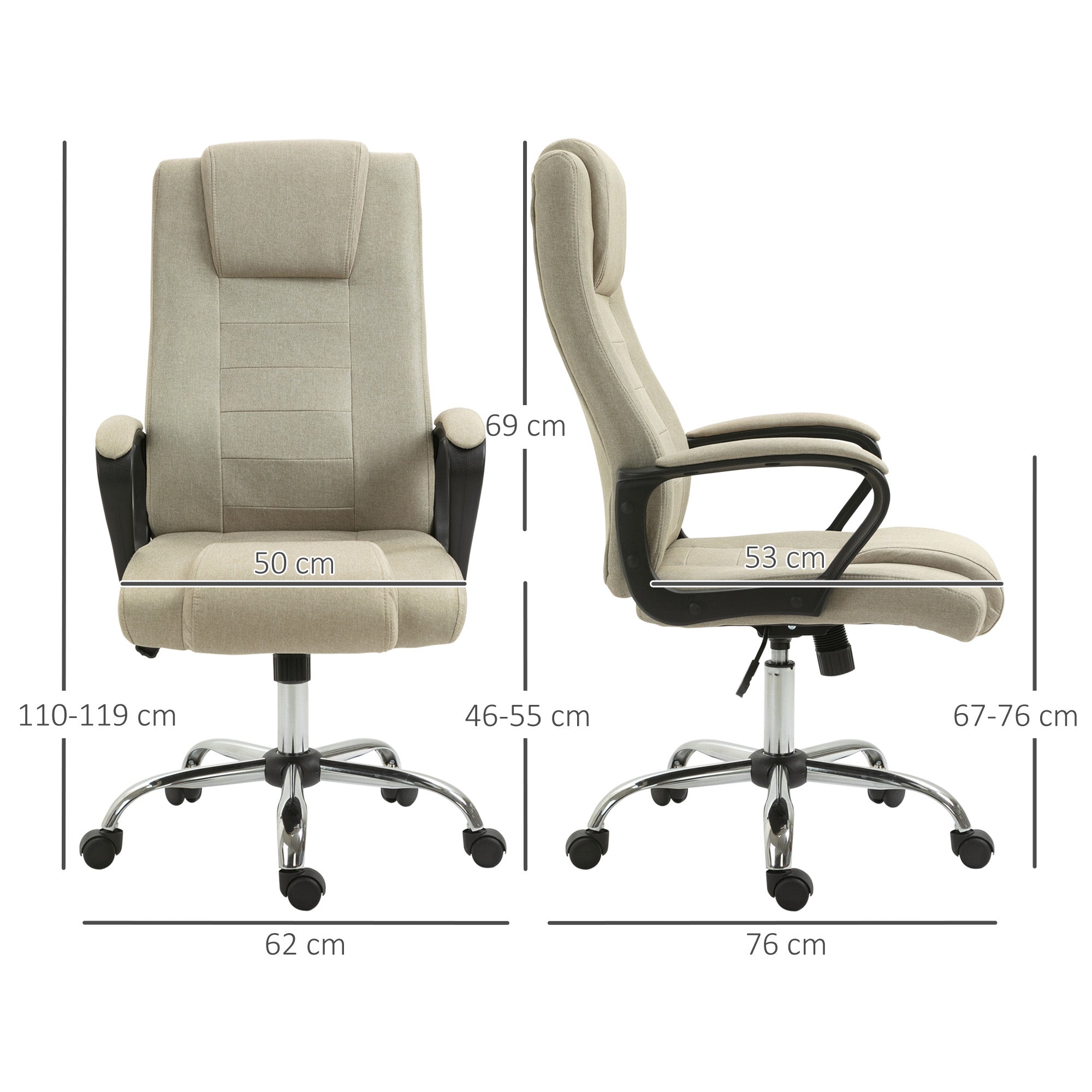 Vinsetto Bürostuhl in Leinenoptik, höhenverstellbar, Wippfunktion, 5 Rollen, Beige