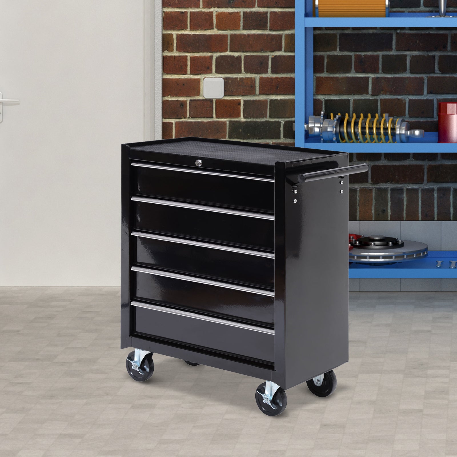 HOMCOM Werkzeugkiste, Werkzeugschrank, rollbar, 5 Schubladen, Stahl, Schwarz