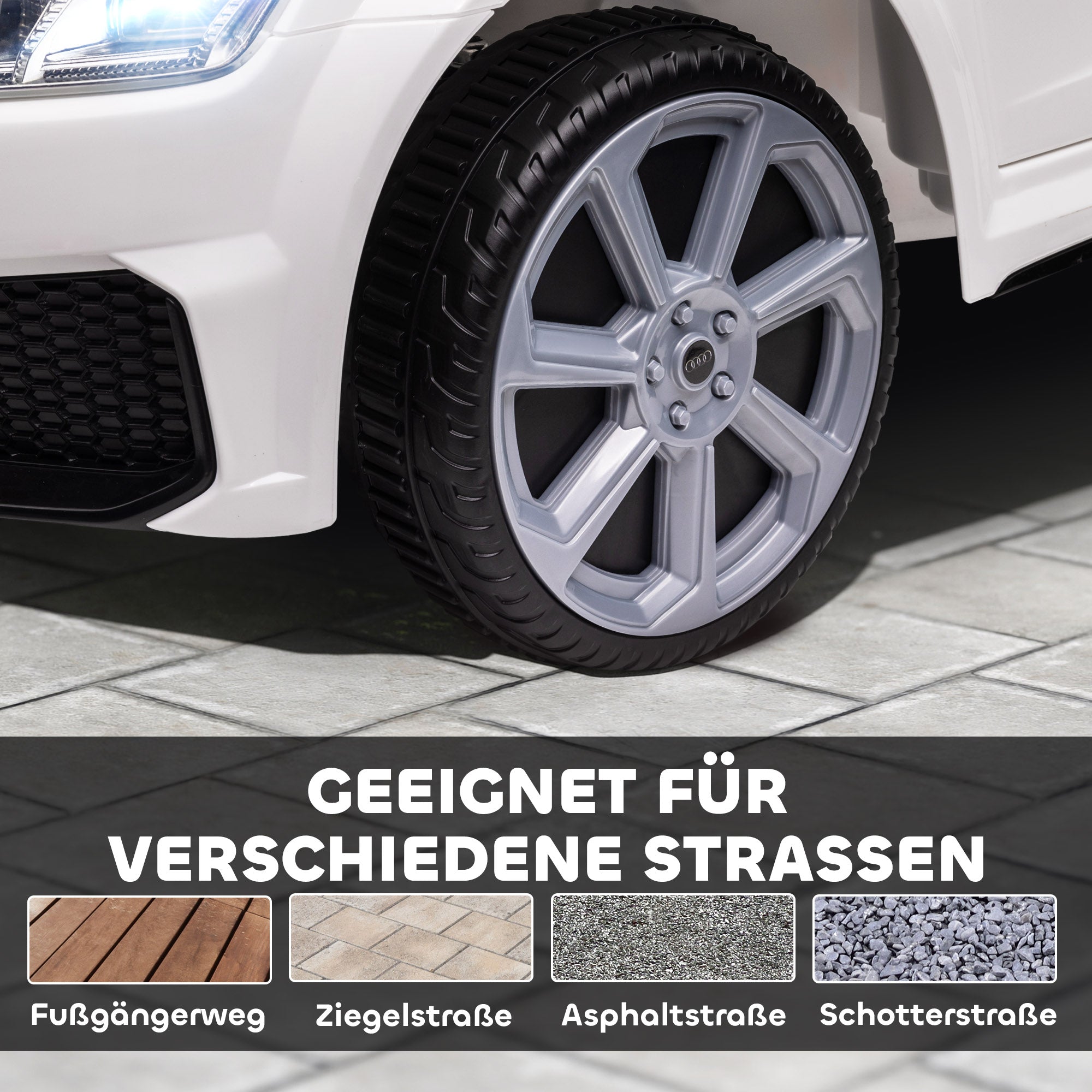 HOMCOM Kinder-Elektroauto, Audi TT RS Roadster, 3 km/h, Fernbedienung, LED, USB, Weiß