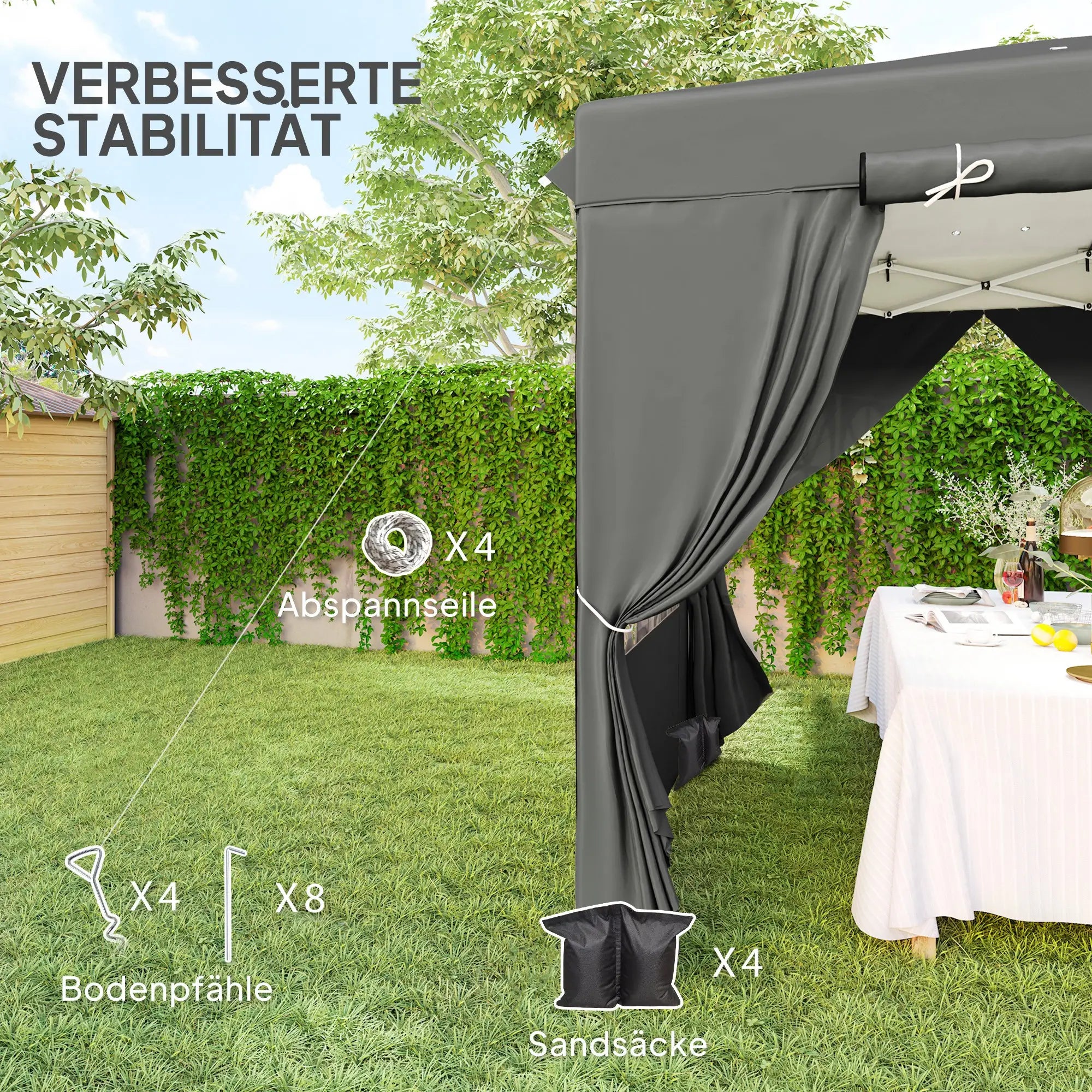 Outsunny Faltpavillon 2,5x2,5?m UV-Schutz 50+ mit Seitenteilen