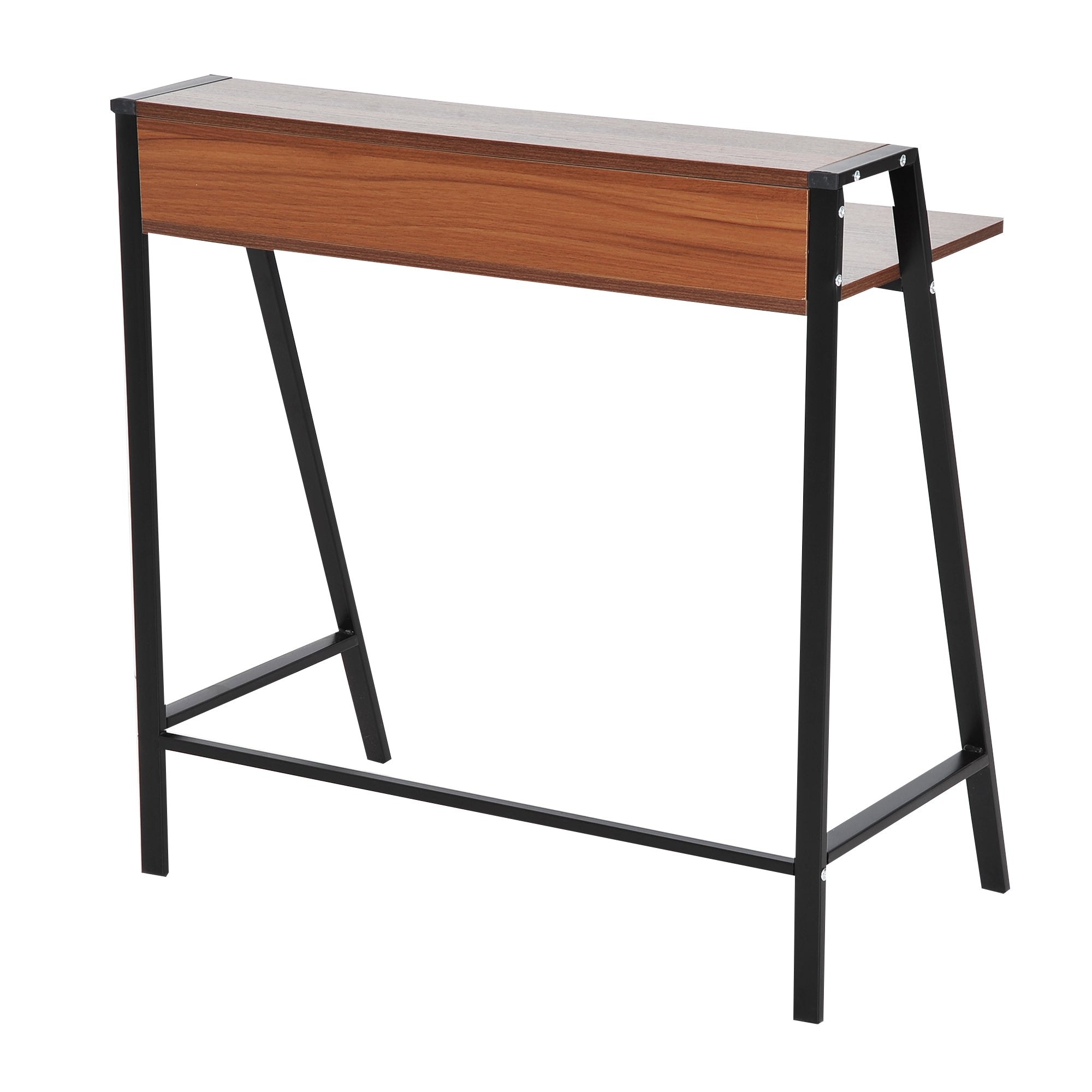 HOMCOM Schreibtisch, Computertisch mit Ablage und Kabel Management, moderner Schreibtisch mit Metallgestell für Arbeitszimmer, Schlafzimmer, Home Office, 84 x 45 x 85 cm, Walnuss+Schwarz