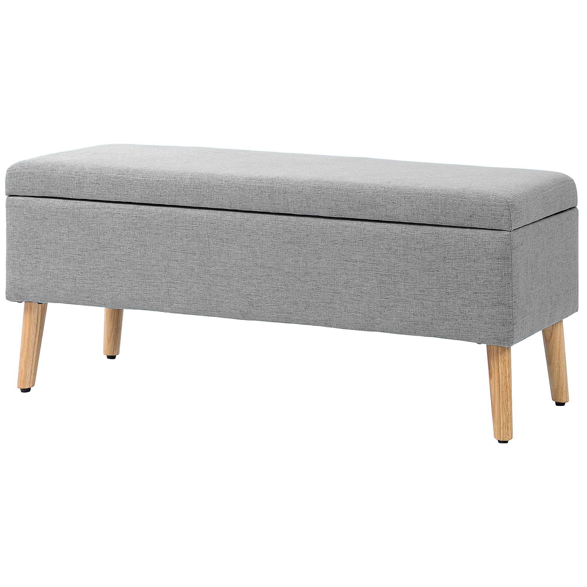 HOMCOM Polsterbank mit Stauraum, Bezug in Leinenoptik, Kautschukholzbeine, bis 220 kg, 110x39x45cm, Grau