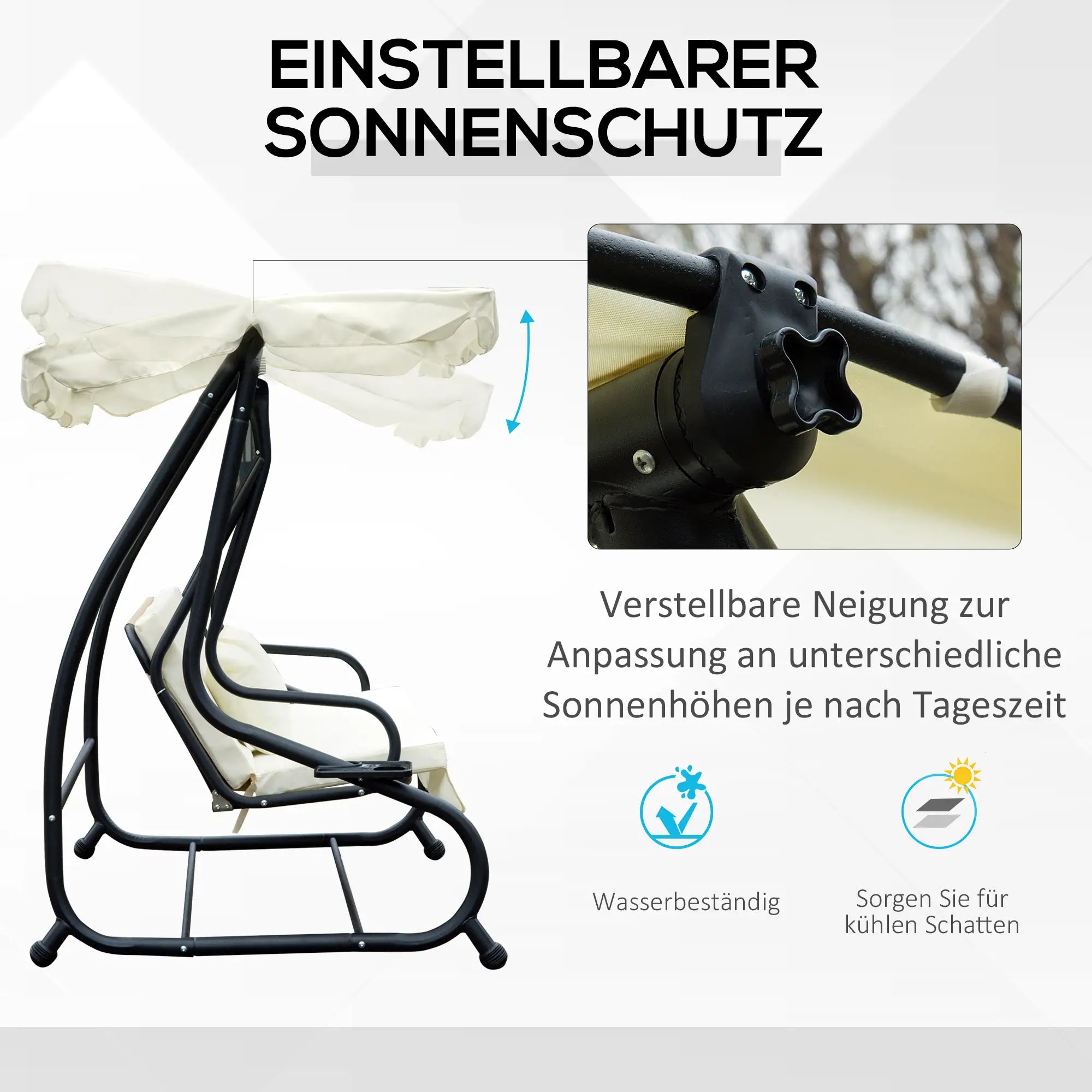 Outsunny Hollywoodschaukel 3-Sitzer Bettfunktion UV-Schutz Cremeweiß