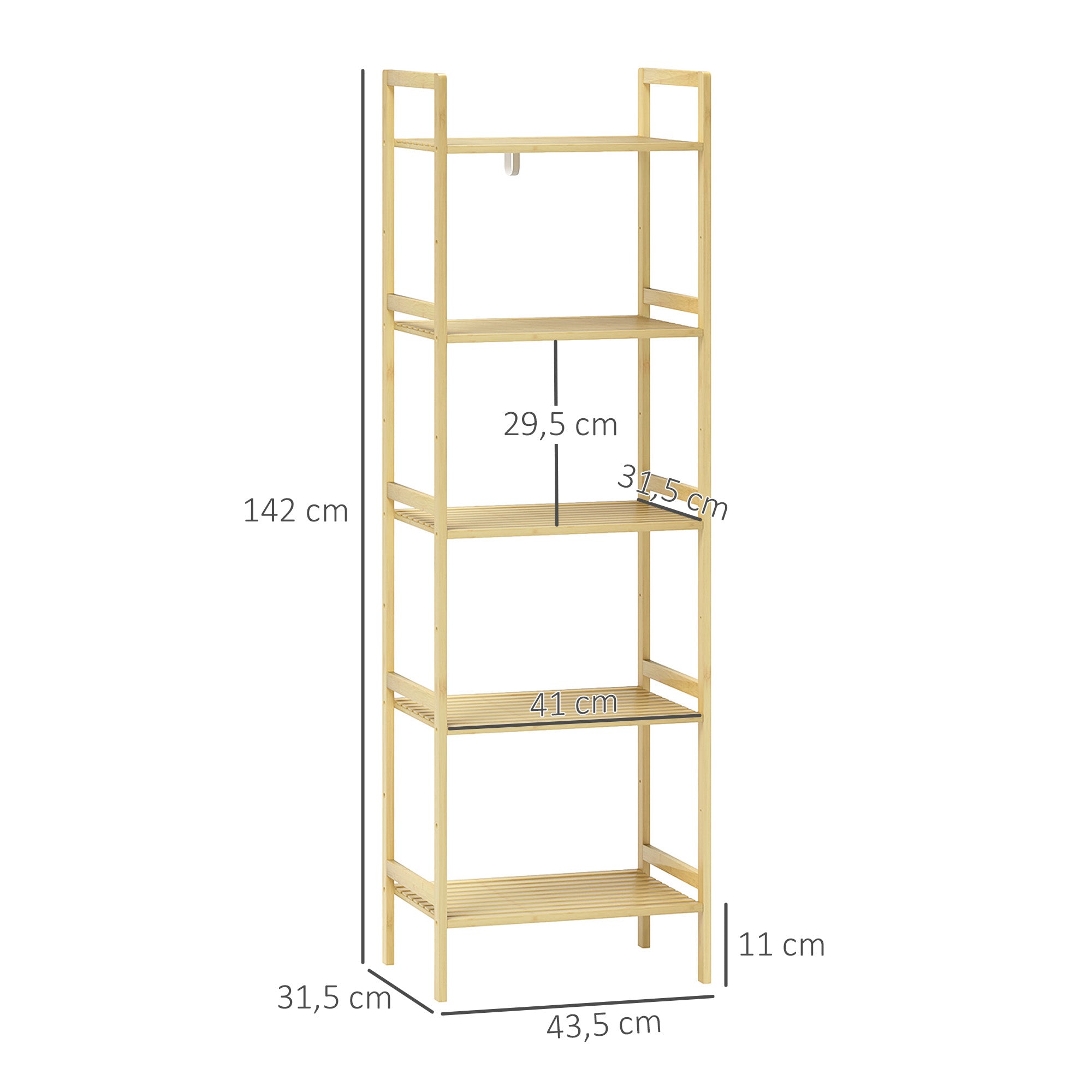 HOMCOM Bambus-Badezimmerregal mit 5 Ebenen, Aufbewahrungsregal mit verstellbaren Regalböden, 43,5 x 31,5 x 142 cm, Naturholz