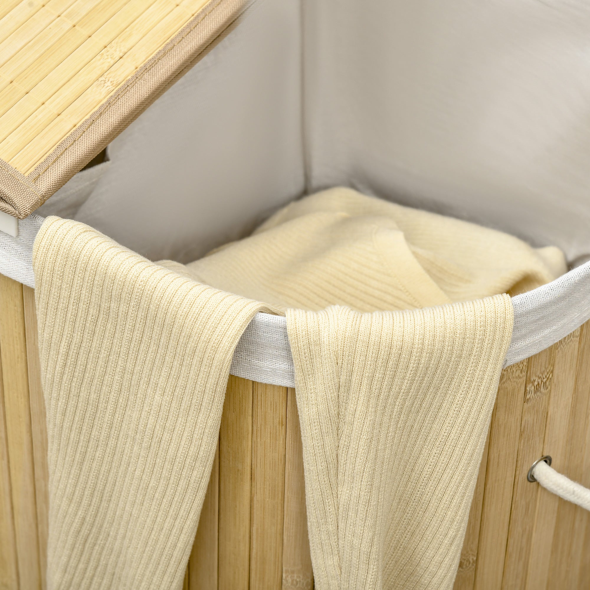 HOMCOM Wäschekorb 100L mit herausnehmbaren Wäschebank 62,5 cm x 37 cm x 60,5 cm Natur + Weiß