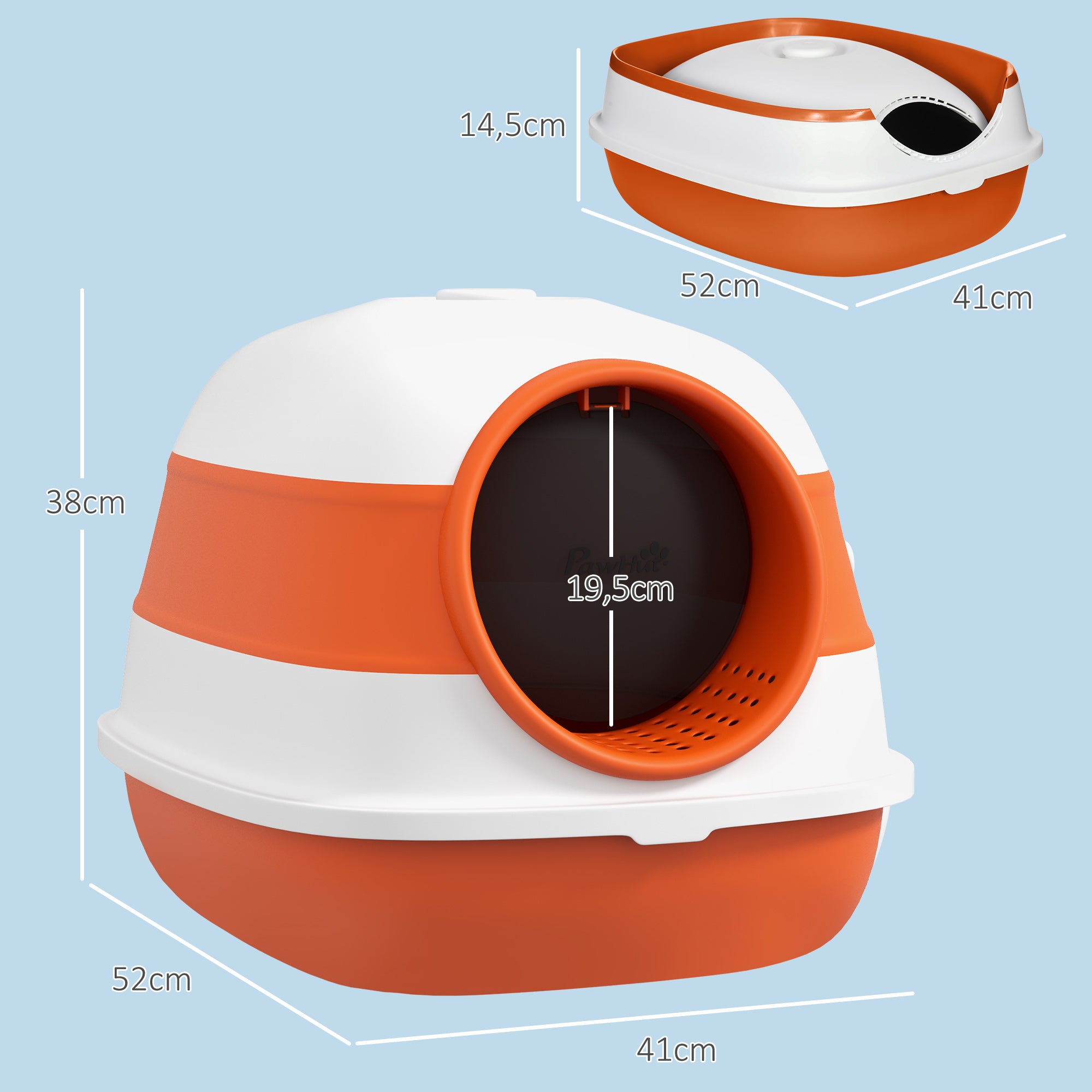 PawHut Katzentoilette, mit Deckel und Streuschaufel, für Katzen bis 5 kg, 52x41x38 cm, Weiß/Orange