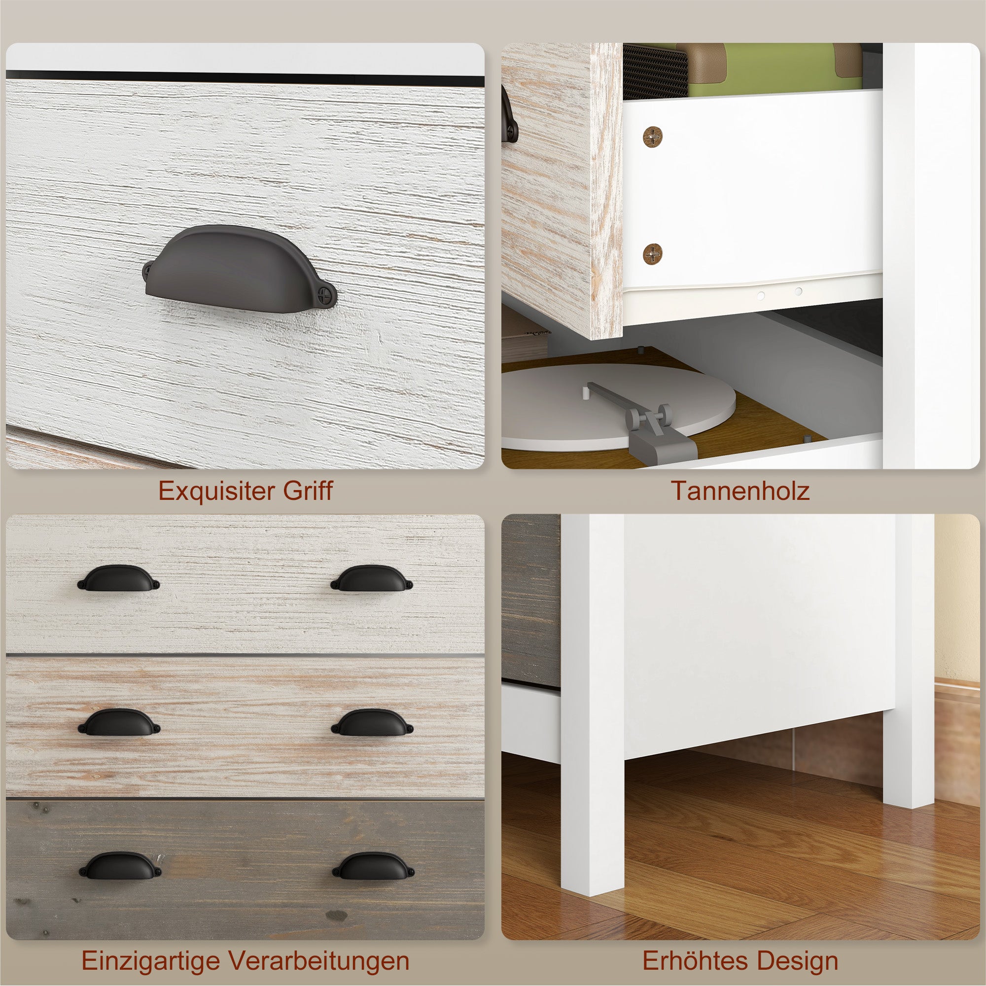 HOMCOM Sideboard, Kommode, 5 Schubladen, lackierte Oberfläche, MDF & Kiefernholz, 70 x 38 x 85 cm, Weiß