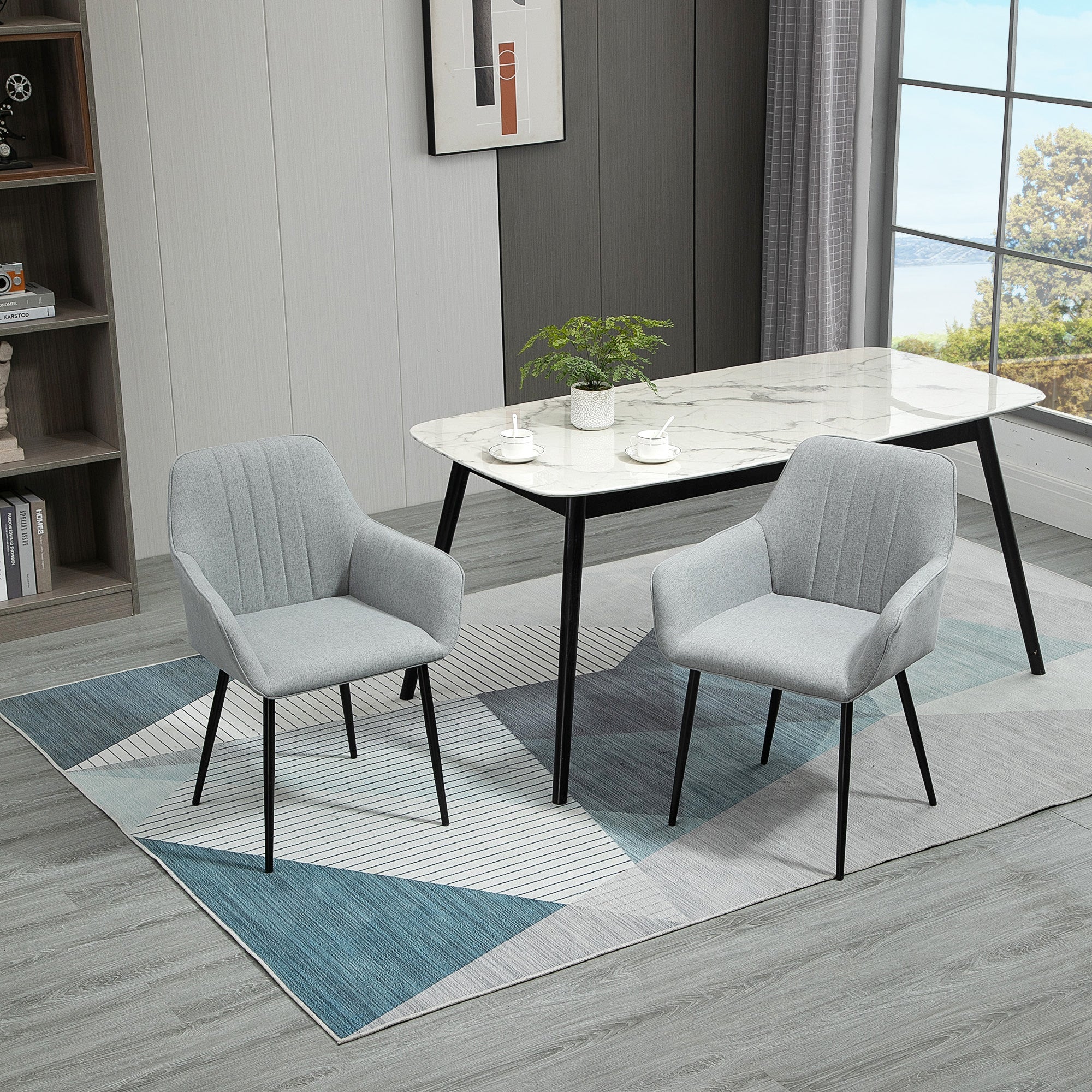 HOMCOM 2er Set Esszimmerstühle Essstühle Polsterstuhl mit atmungsaktivem Leinenbezug Wohnzimmerstuhl Sessel Küchenstuhl mit Rückenlehne Armlehne Leinen Hellgrau 59,5 x 56,5 x 81 cm