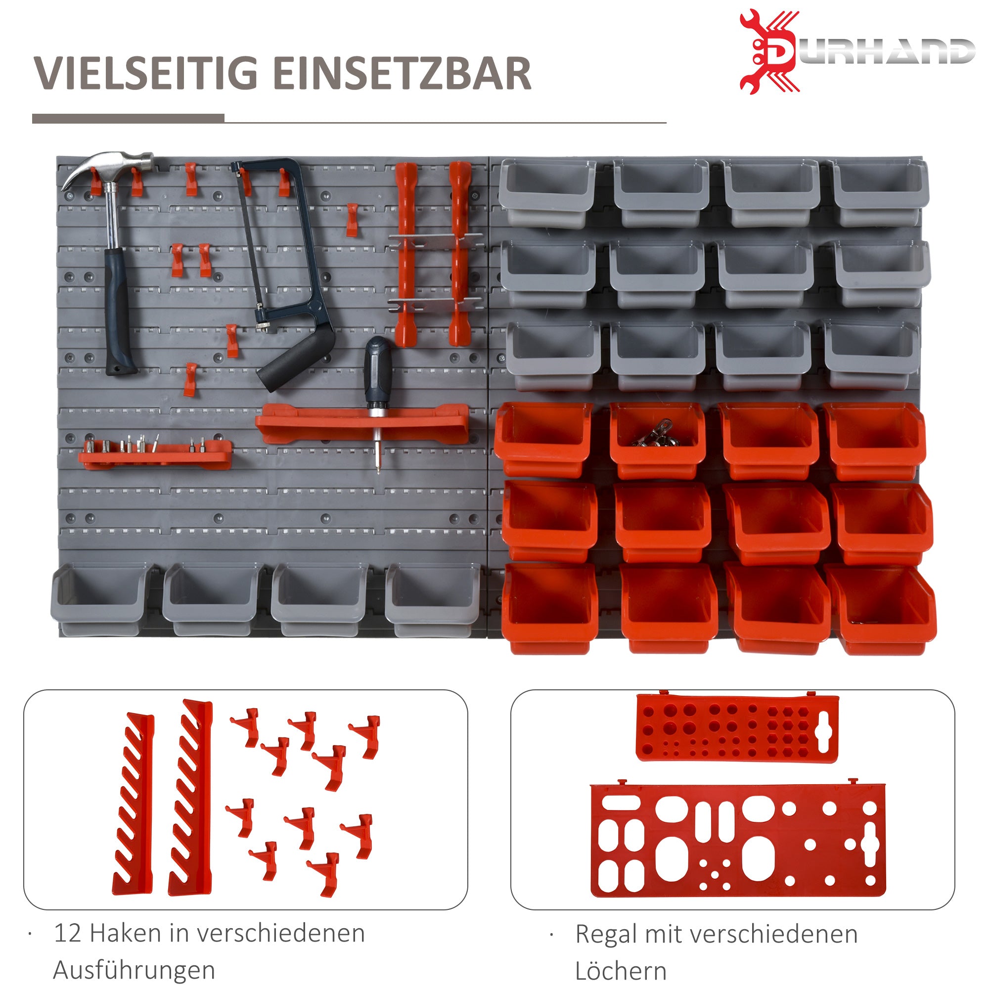 DURHAND Werkzeugwand 44-teilig mit Stapelbehältern 54 x 22 x 95 cm Kunststoff Rot