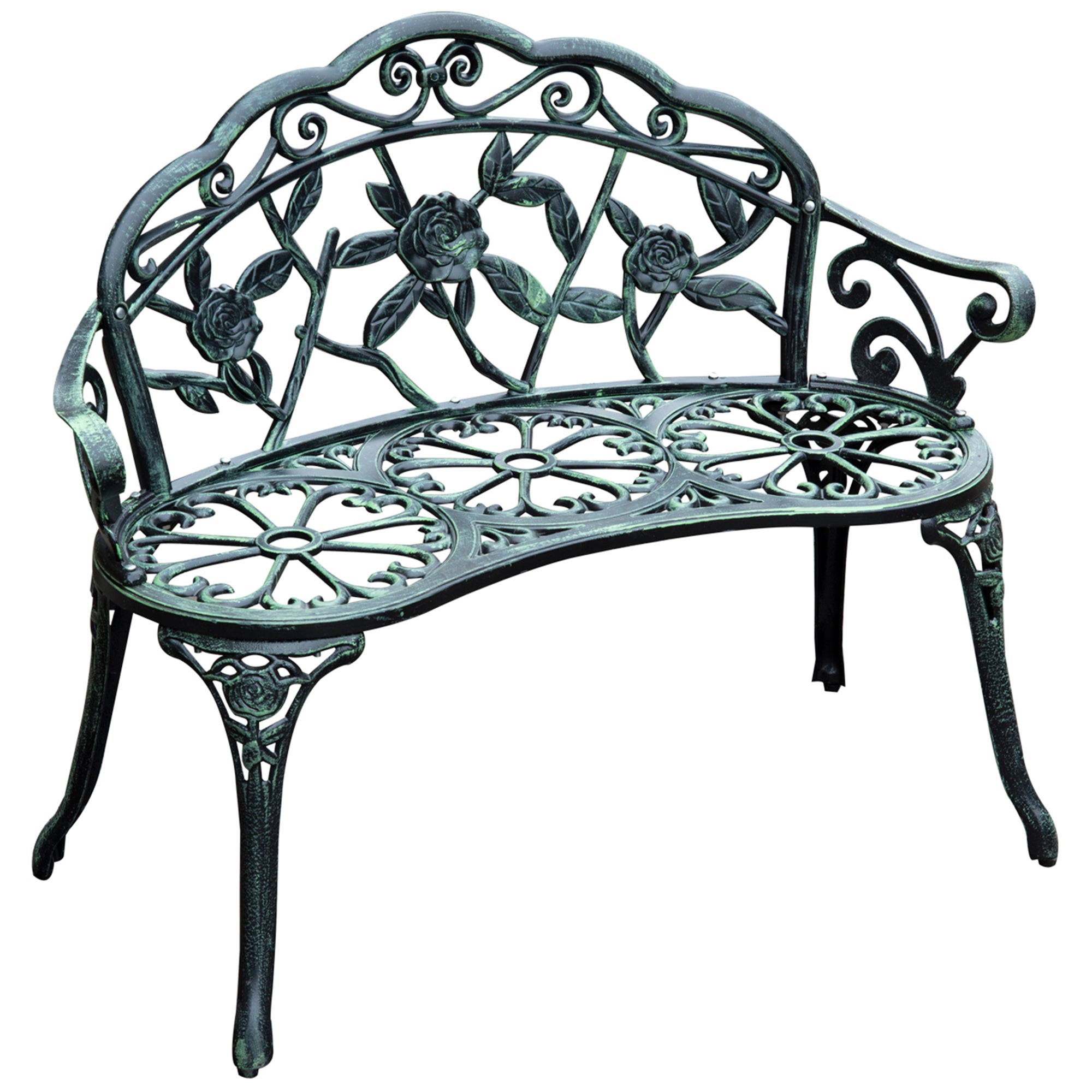 Outsunny Gartenbank 2-Sitzer Blumenmuster Gussaluminium Antik Grün