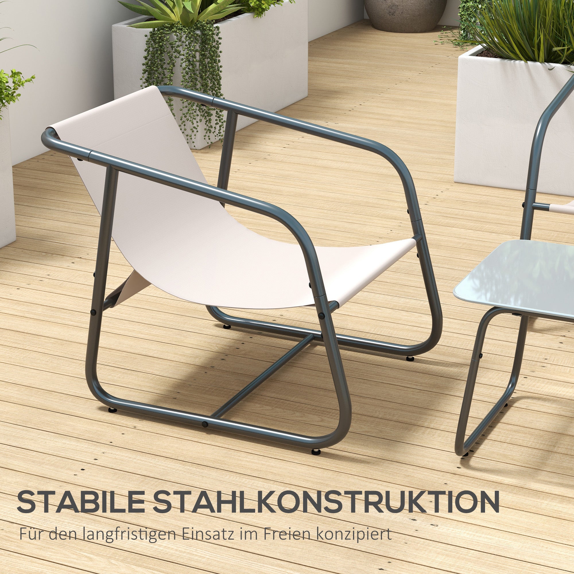 Outsunny 4-teilige Gartenmöbel-Set Gartensitzgruppe Loungemöbel, 1 Sofa, 2 Sessel, 1 Tisch, 110 x 70 x 70 cm, Cremeweiß + Schwarz