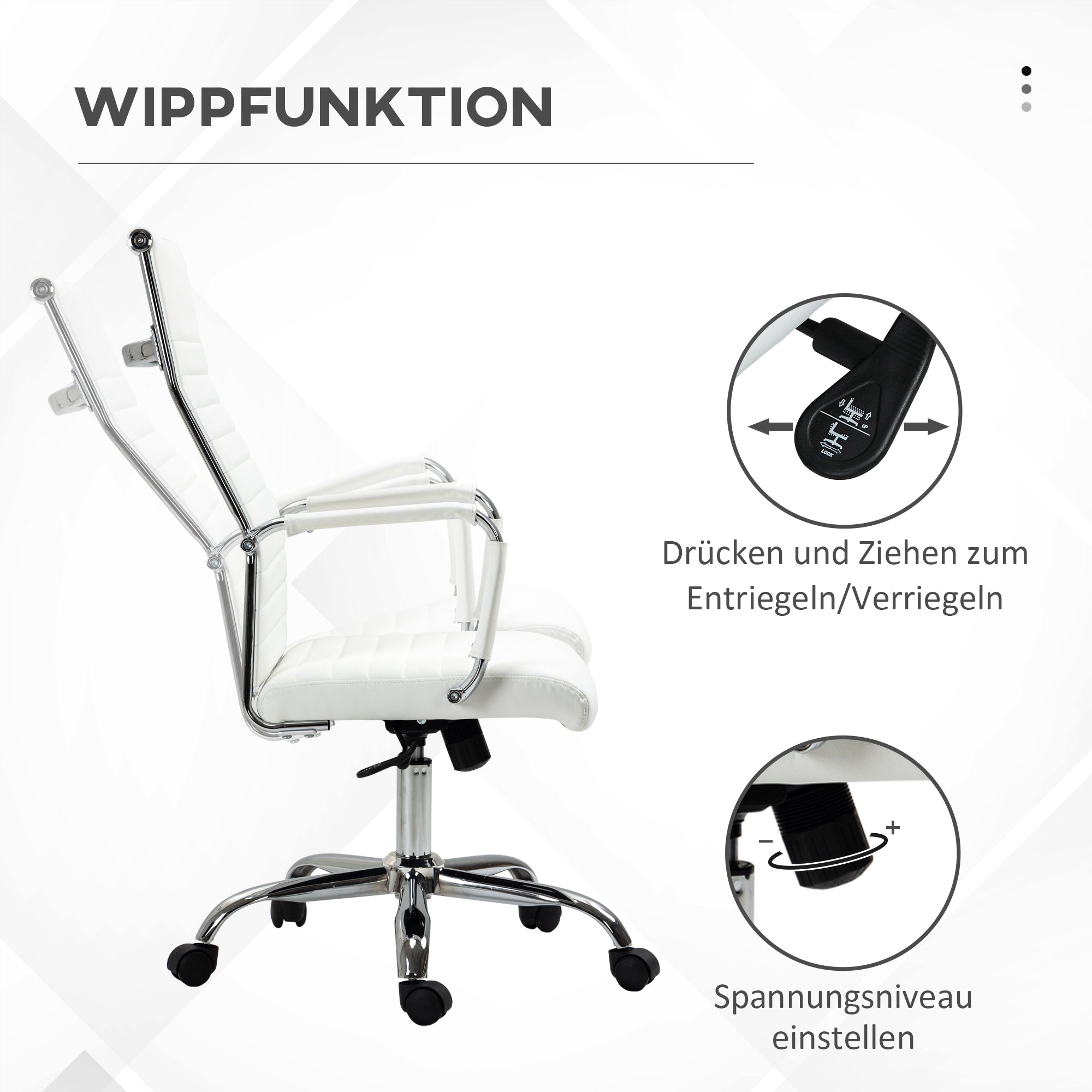 Vinsetto Bürostuhl ergonomischer Schreibtischstuhl mit Wippfunktion Chefsessel höhenverstellbarer Drehstuhl gepolstert Kunstleder Schaumstoff Weiß 54 x 62 x 104-114 cm