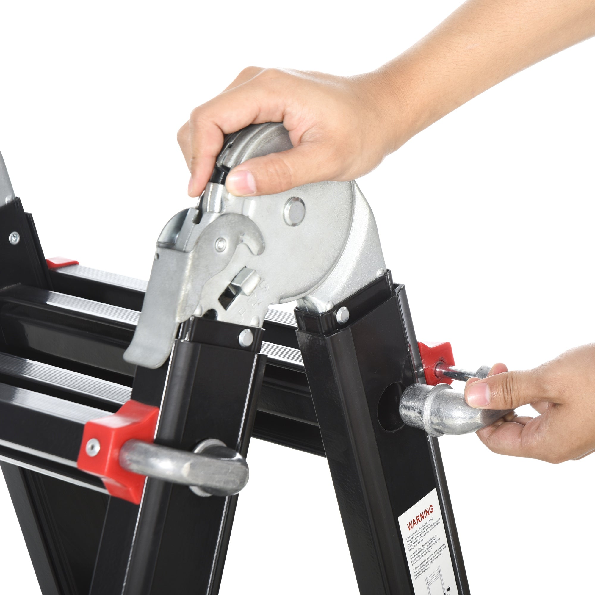 HOMCOM Teleskopleiter, rutschfeste Stufen, bis 150 kg belastbar, Aluminium, Schwarz+Rot