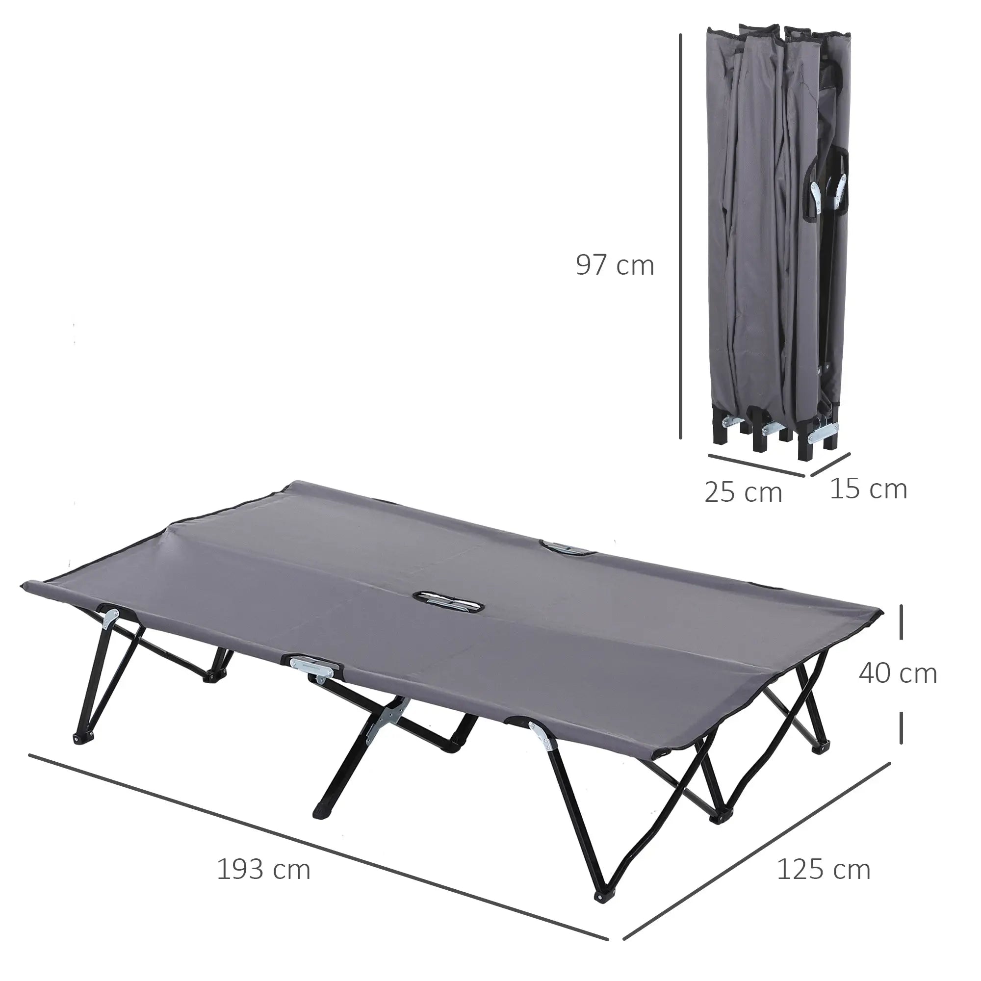 Outsunny Campingliege, Campingbett für bis zu 2 Personen, 193L x 125B x 40H cm, Grau