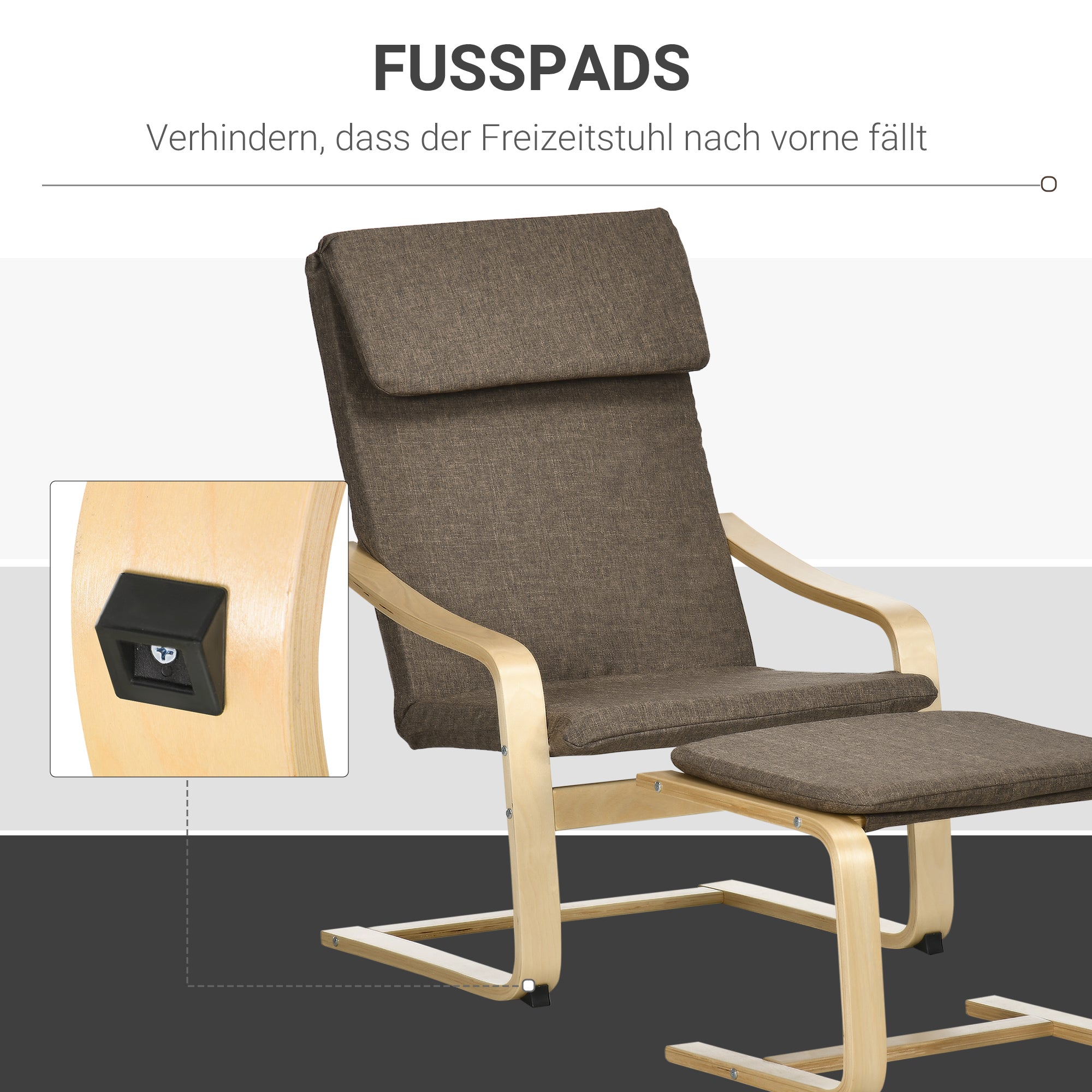 HOMCOM Sessel mit Fußhocker, Sessel-Set, Leinenoptik, Massivholz, Braun + Natur