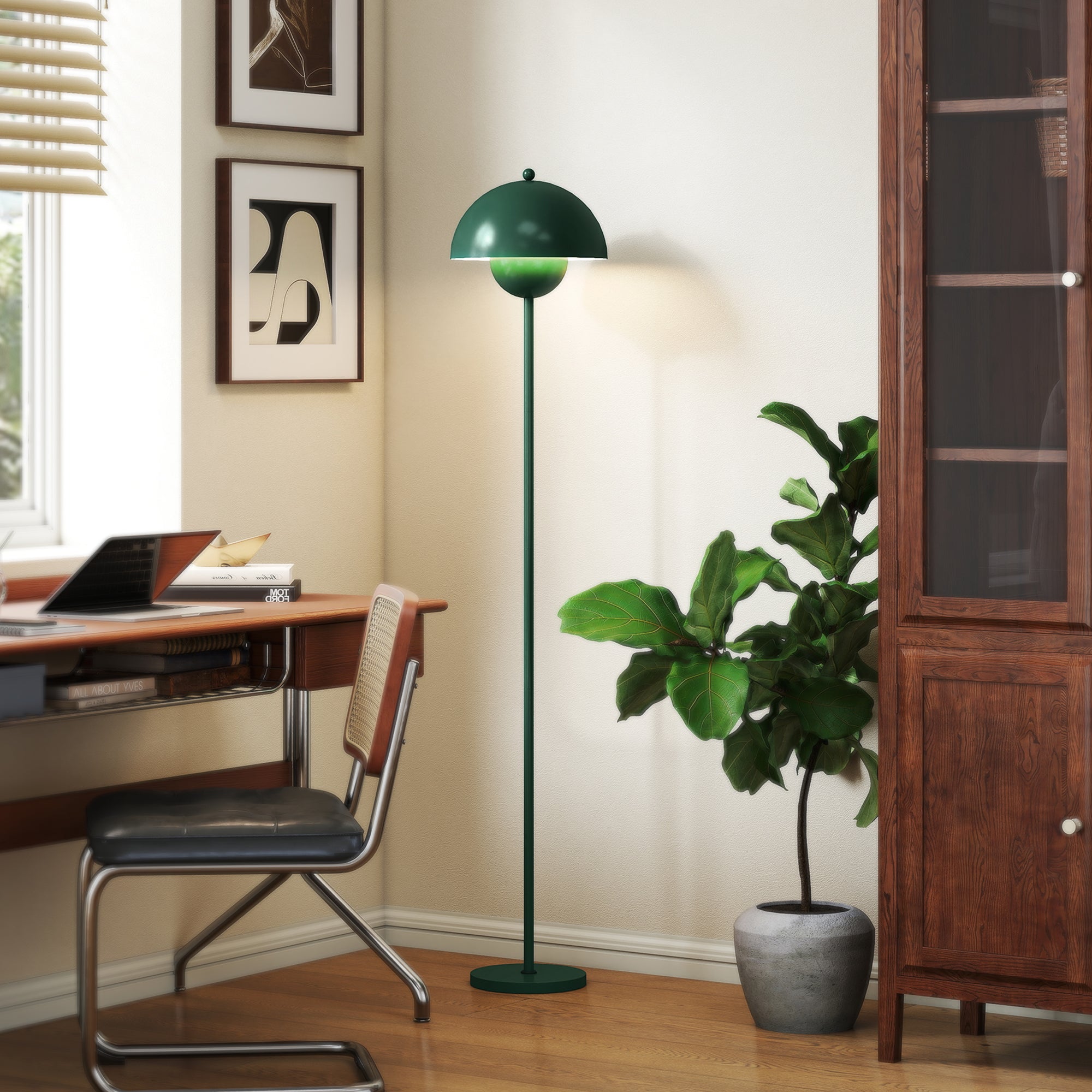 HOMCOM Stehlampe, runder Schirm, Fußschalter, langes Kabel, eleganter Look, Stahl, Grün
