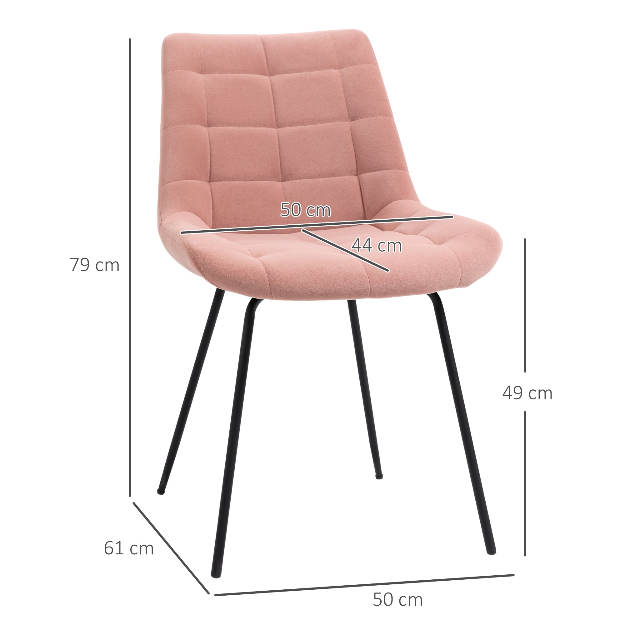 HOMCOM 2er-Set Esszimmerstühle  Akzentstühle Küchenstühle, Retro-Design, Samtoptik, 50 cm x 61 cm x 79 cm, Rosa