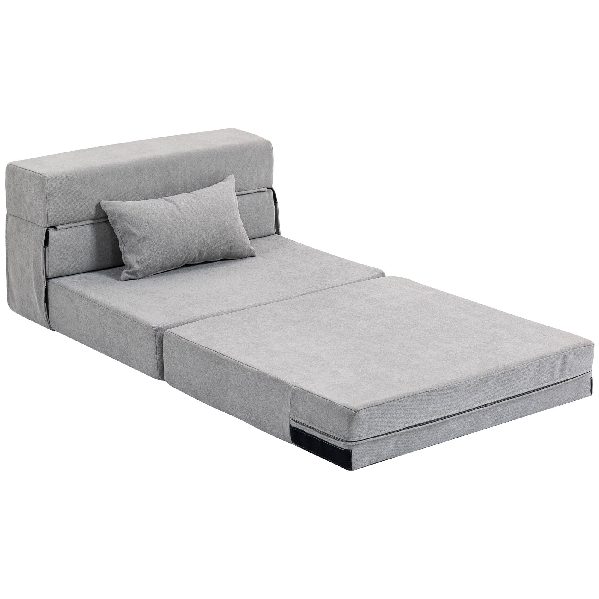 HOMCOM Bodensofa, Polstercouch, in Matratze umwandelbar, Schaumstoff, Kissen, Hellgrau