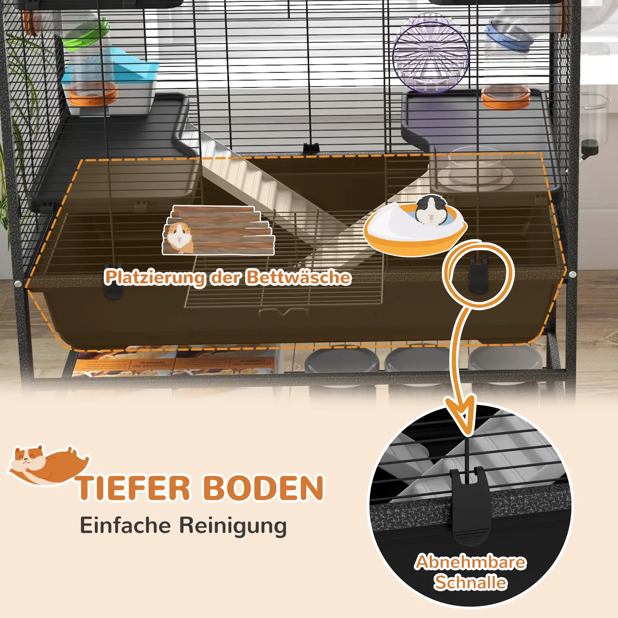 PawHut Hamsterkäfig Nagerkäfig mit Röhren Laufrad Rollen Ablage