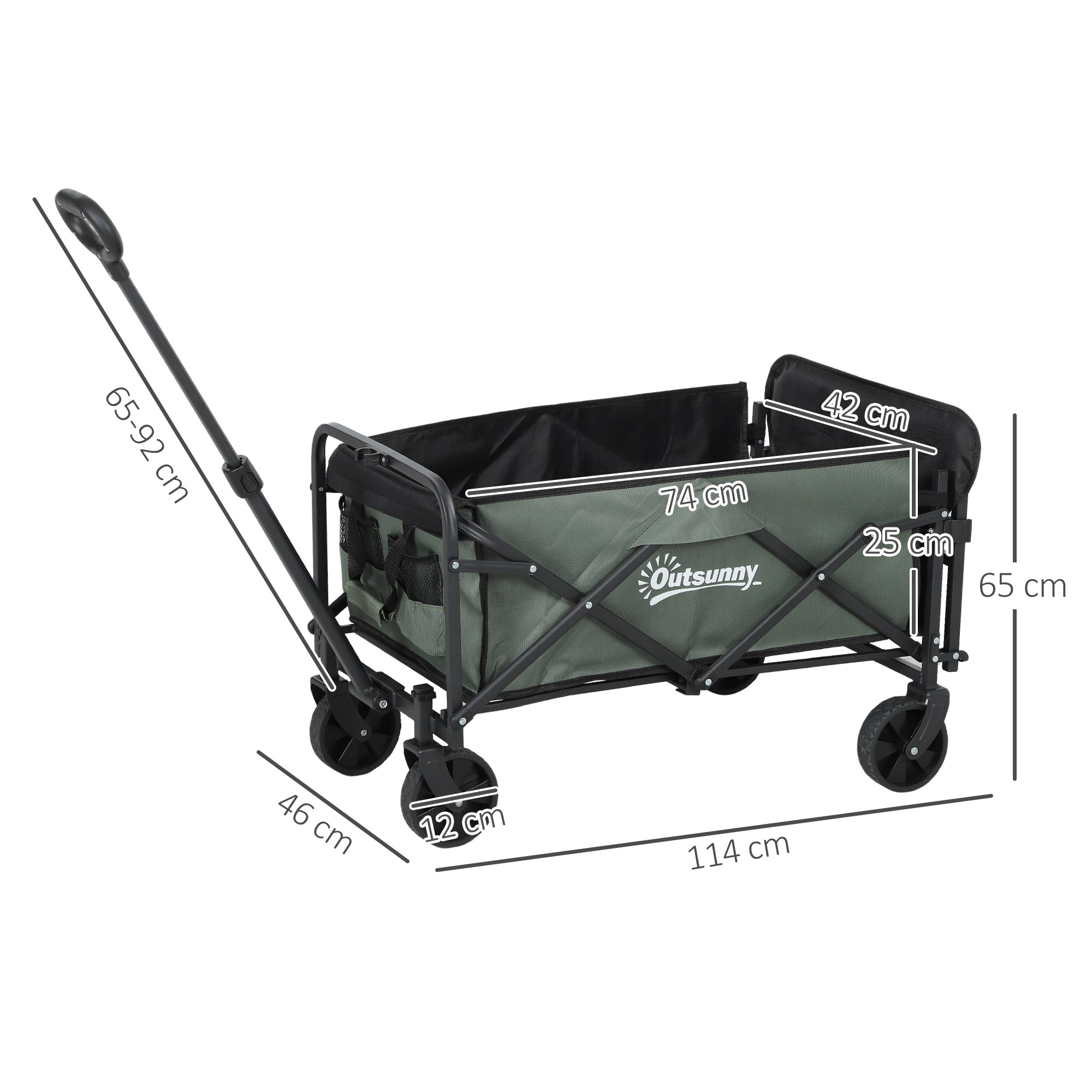 Outsunny Gartenwagen 90 kg belastbar, klappbar Transportwagen mit herausnehmbare Plane, Griff, Rädern 72 Liter Grün