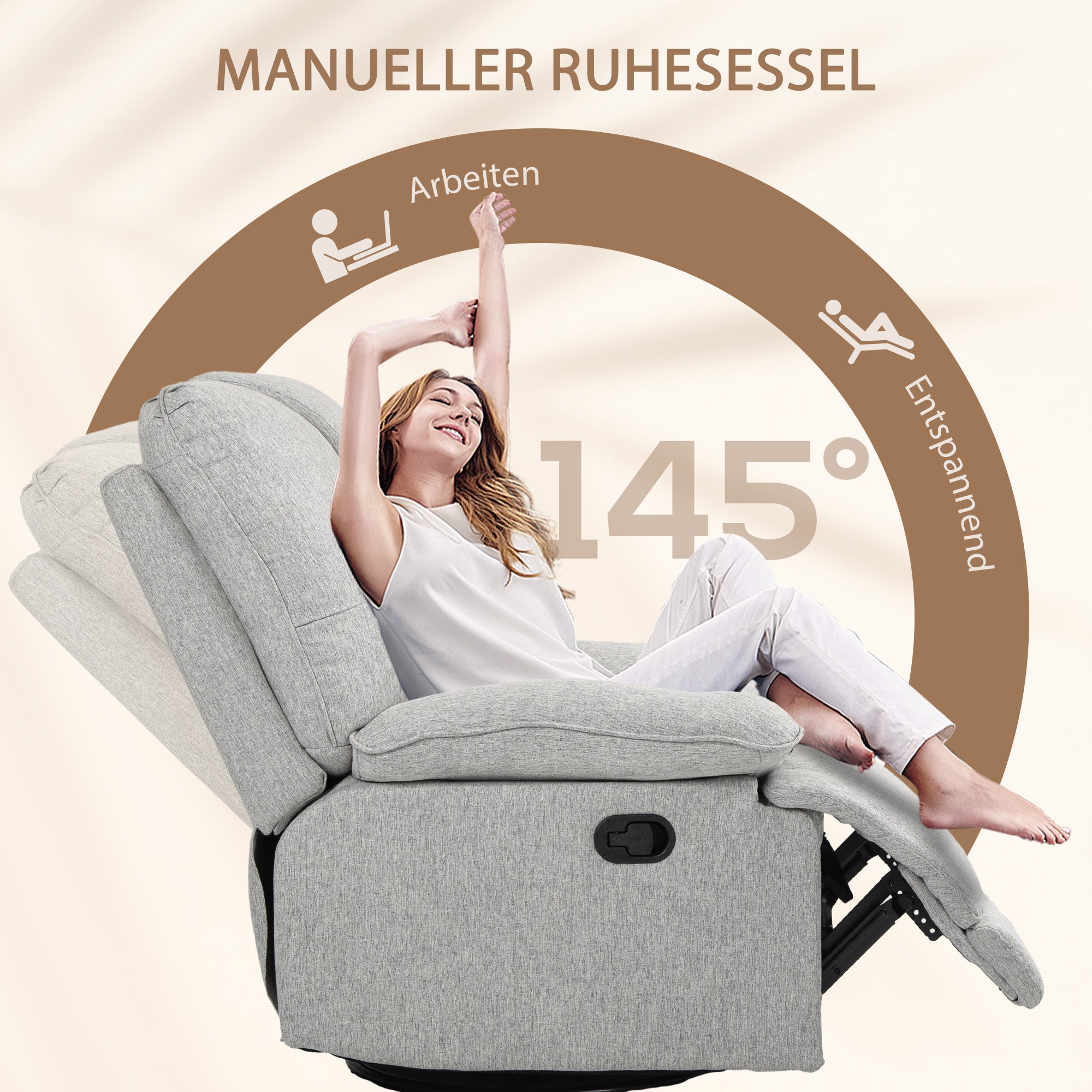 HOMCOM Relaxsessel, neigbar, komfortabel, 89x101x105 cm, Grau