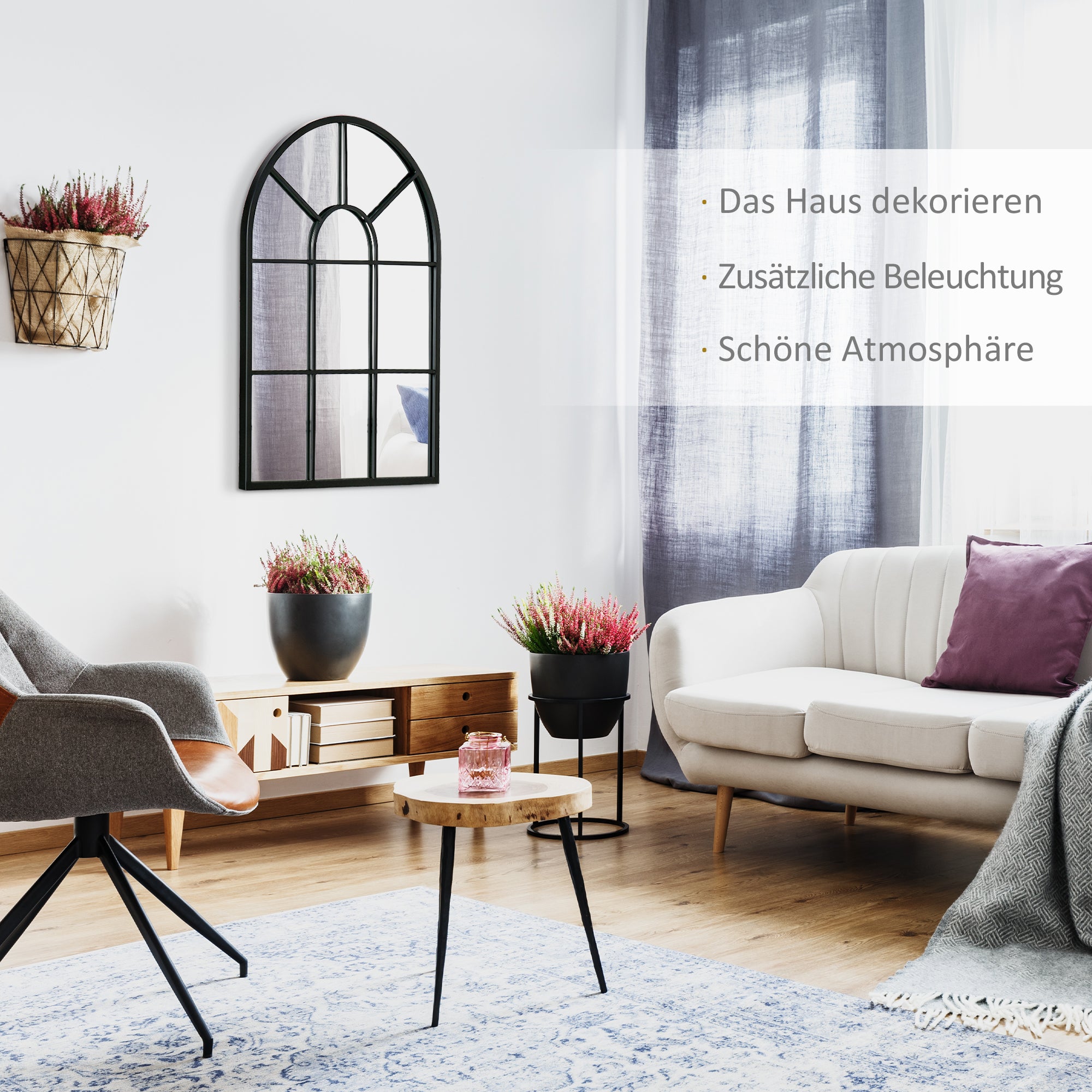 HOMCOM Wandspiegel, Fenster-Design, Flurspiegel, Metallrahmen, 70x50 cm, Schwarz