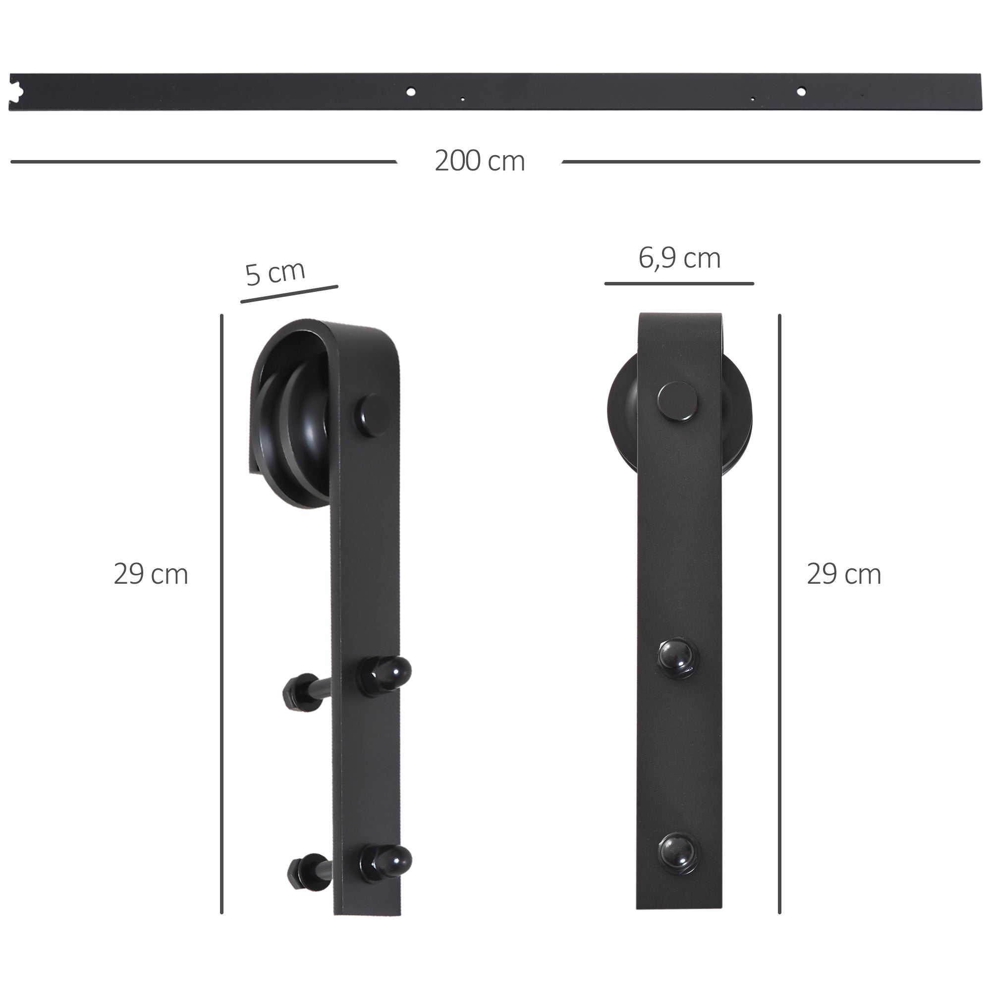 HOMCOM Gleitschienen-Bausatz für Schiebetür, bis 90 kg, Kohlenstoffstahl, 200 cm, Schwarz, inkl. Werkzeuge