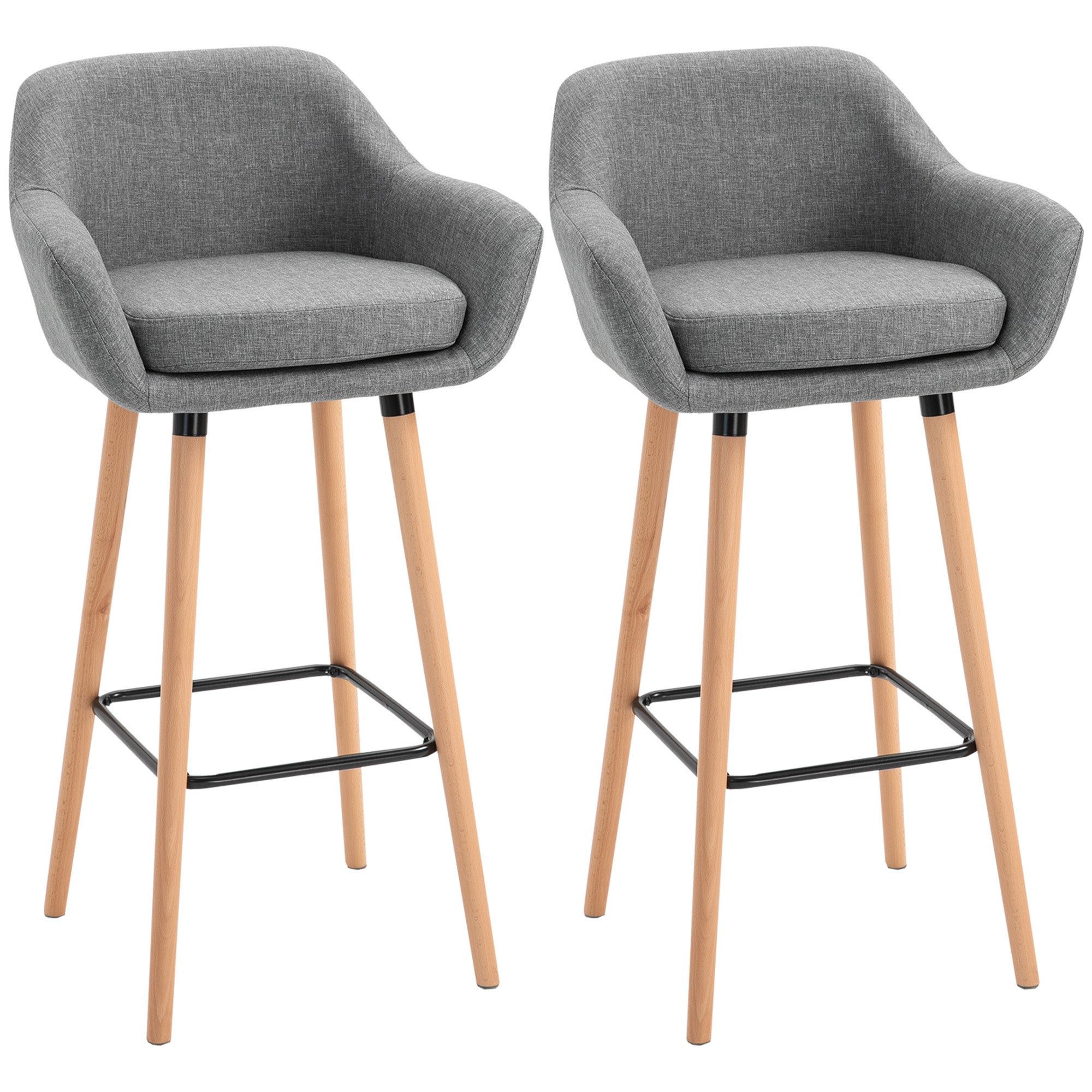 HOMCOM 2er-Set Barhocker, inkl. Fußstütze, Massivholz, 55 cm x 48c m x 100 cm,  Grau