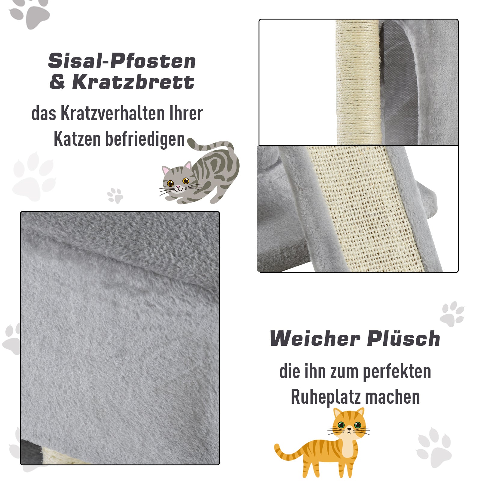 PawHut Kratzbaum 83 cm Kleiner Katzenkratzbaum mit Sisalsäulen, Katzenkratzbaum, Katzen Kletterbaum, Katzenbaum, Katzenmöbel Spielbaum für kleine Katzen, Hellgrau