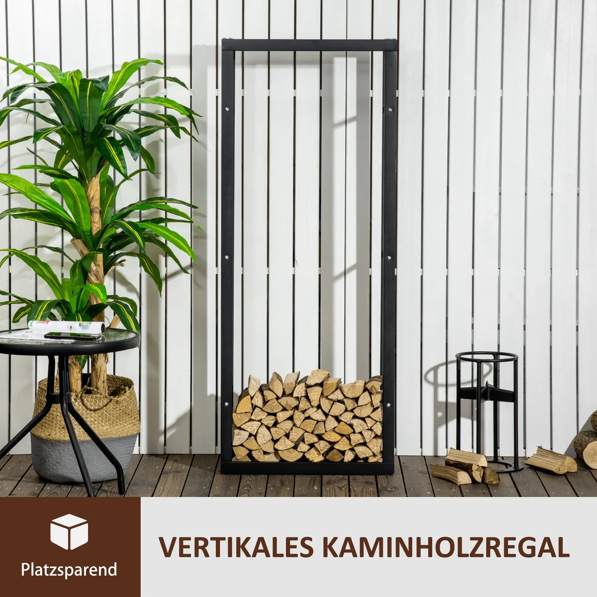 HOMCOM Kaminholzständer Kaminholzablage für Innen und Außen Metall 60 x 25 x 150 cm