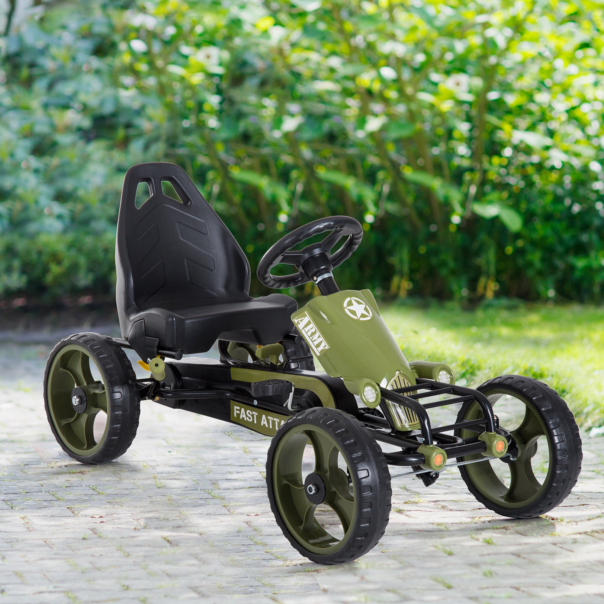 HOMCOM Go Kart – Pedal car with handbrake &amp; adjustable seat