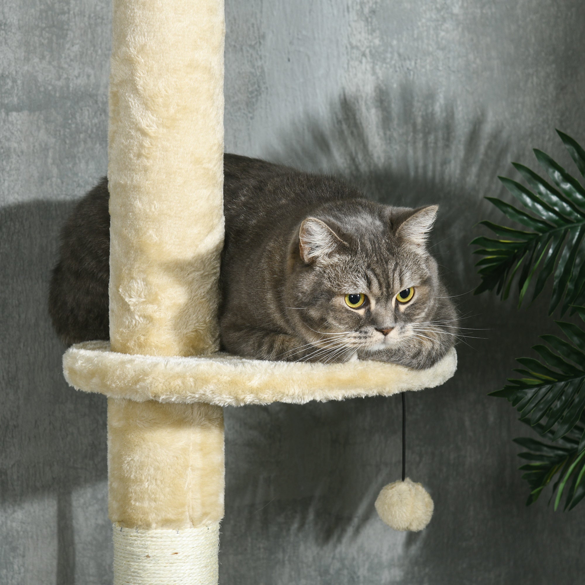 PawHut Kratzbaum Katzenbaum, 1 Katzenhöhle, 1 Katzenhängematte, 1 Liegefläche, 48 cm x 48 cm x 255 cm, Natur + Beige
