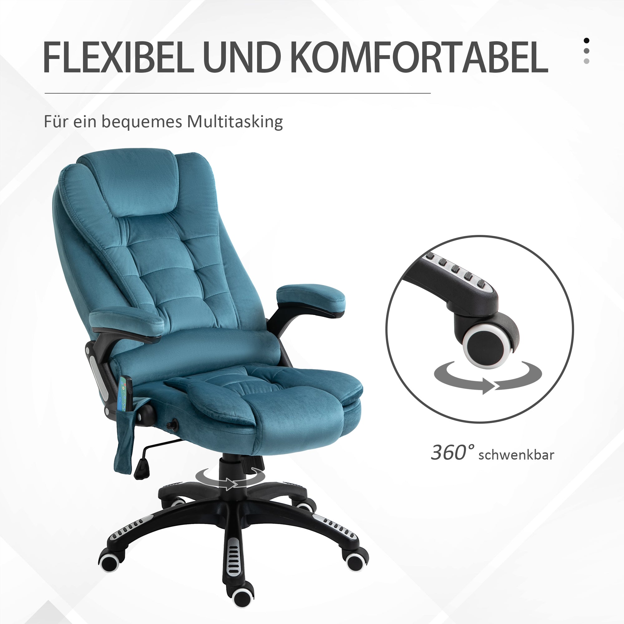 Vinsetto Bürostuhl Massagesessel mit Wärmefunktion Chefsessel mit Massagefunktion höhenverstellbarer ergonomischer Gamingstuhl massage Blau 68 x 72 x 110–120 cm