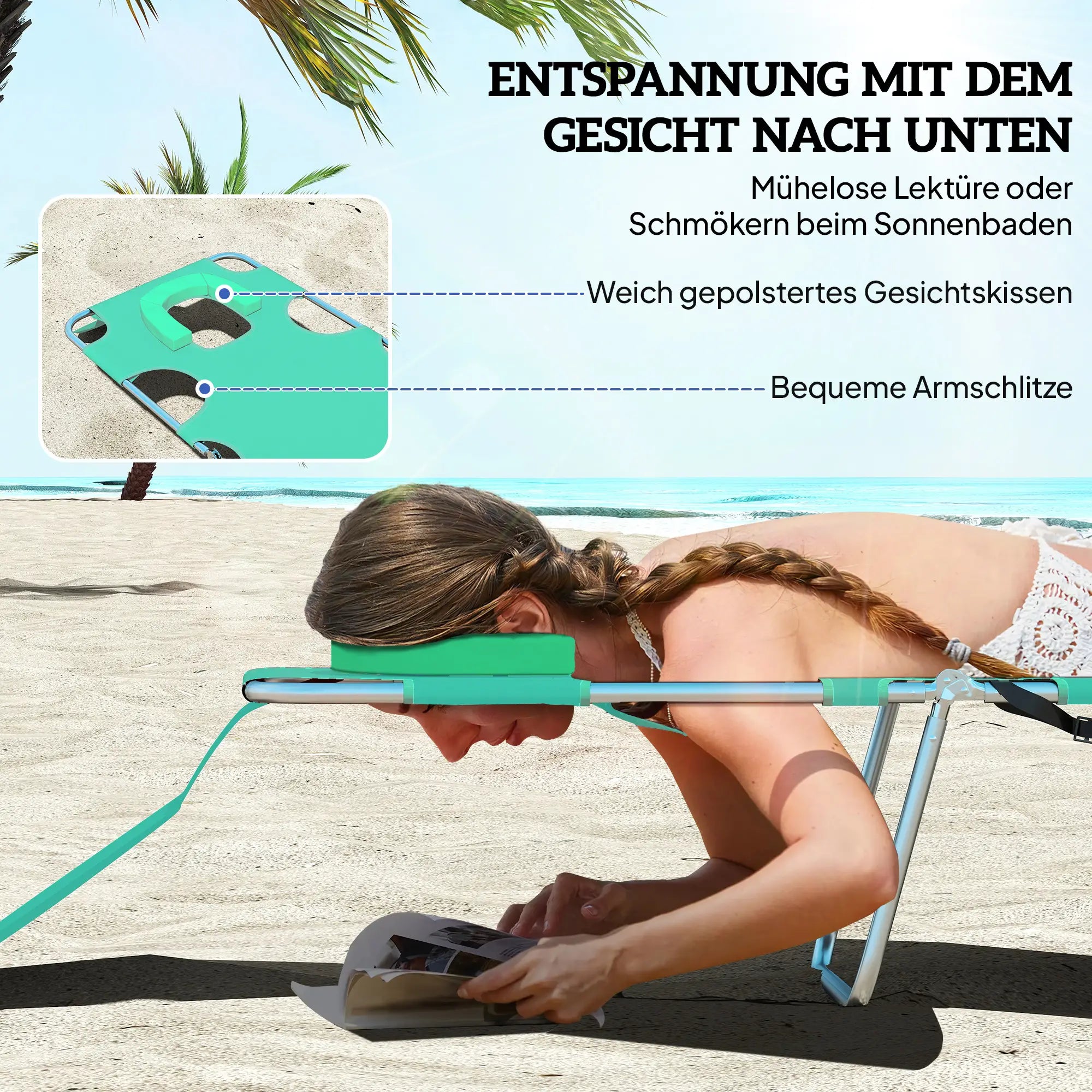 Outsunny klappbare Sonnenliege Grün mit Lesefenster