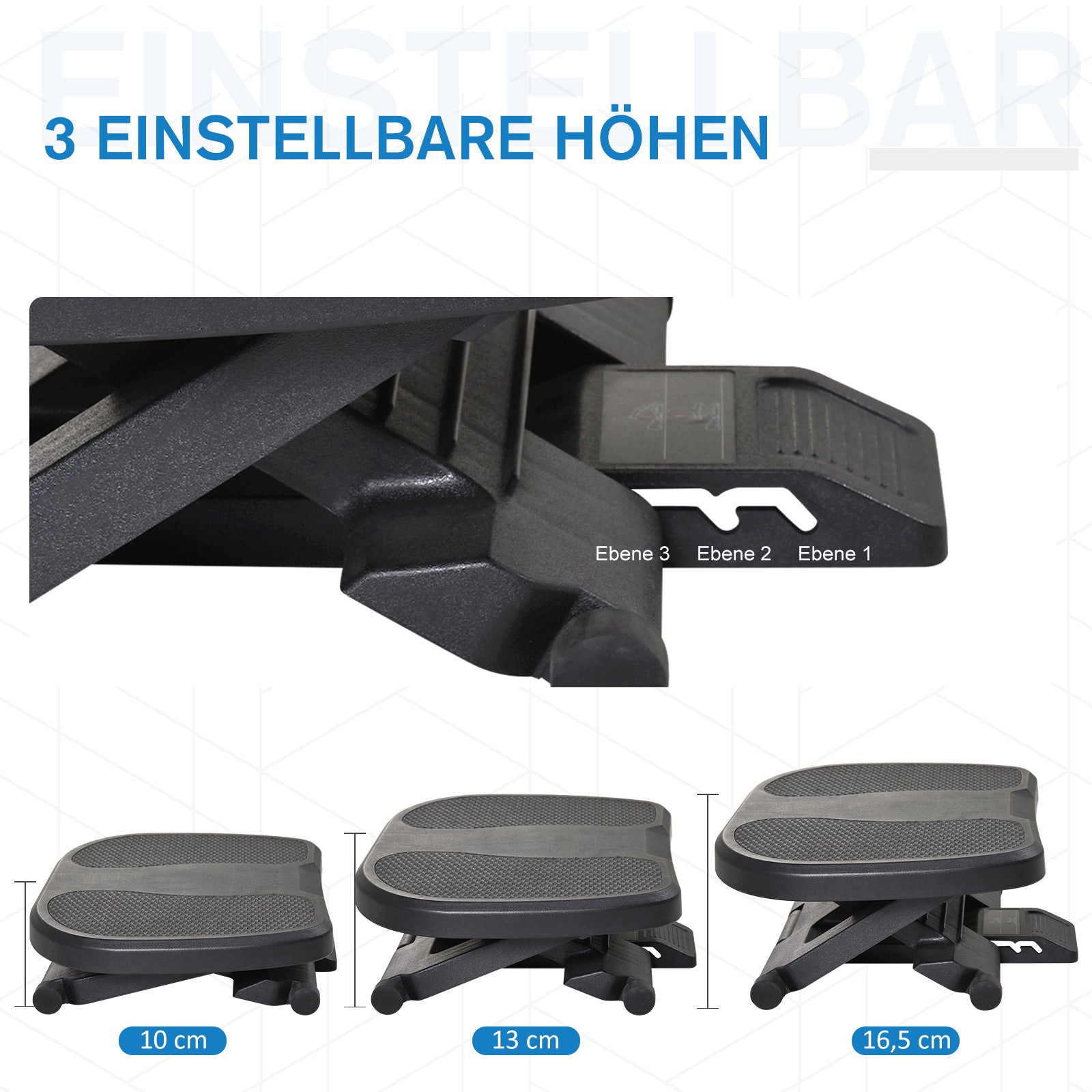 HOMCOM Fußstütze, Fußablage, höhenverstellbar, 0-30° neigbar, Schwarz
