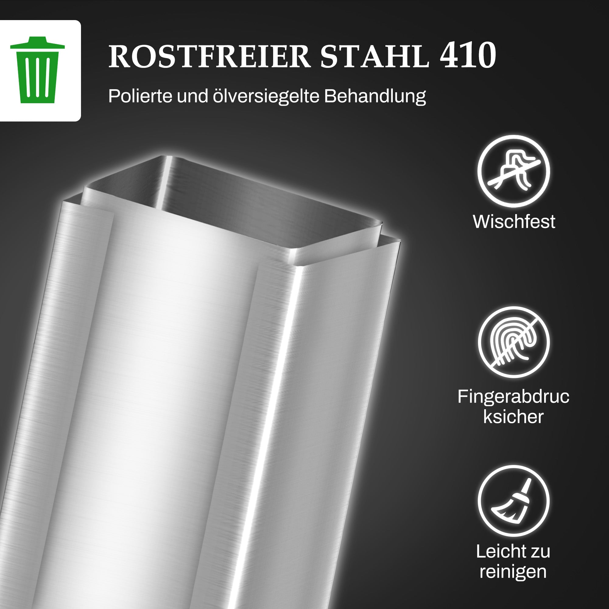 HOMCOM Mülleimer 20L, Soft-Close-Deckel, Deodorant-Fach, Fingerabdrucksicher, Edelstahl, Silber