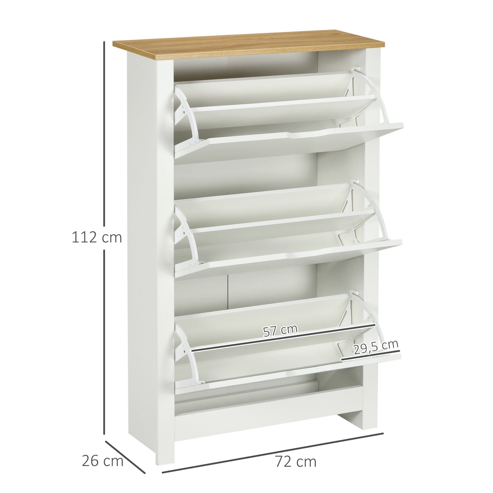 HOMCOM Schuhschrank Schruhregal Schuhaufbewahrung, 3 Fächer, 18 Paar Schuhe,  72 cm x 26 cm x 112 cm, Weiß + Braun