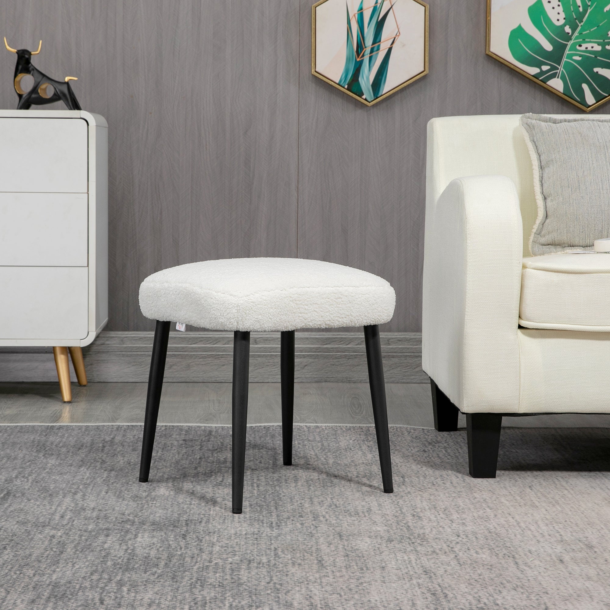 Aosom Hocker, Sitzhocker, Kaschmir-Optik, Fußhocker, Creme-Weiß