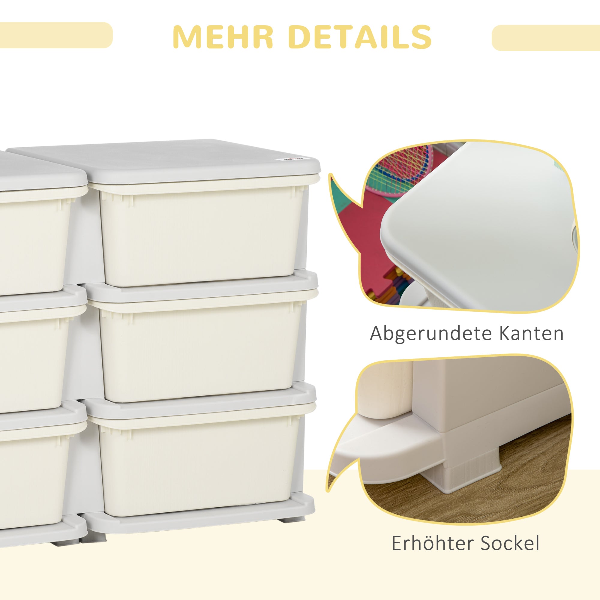HOMCOM Aufbewahrungsbox für Kinder, Kinder-Aufbewahrungsbox, 3 Schubladen, Weiß