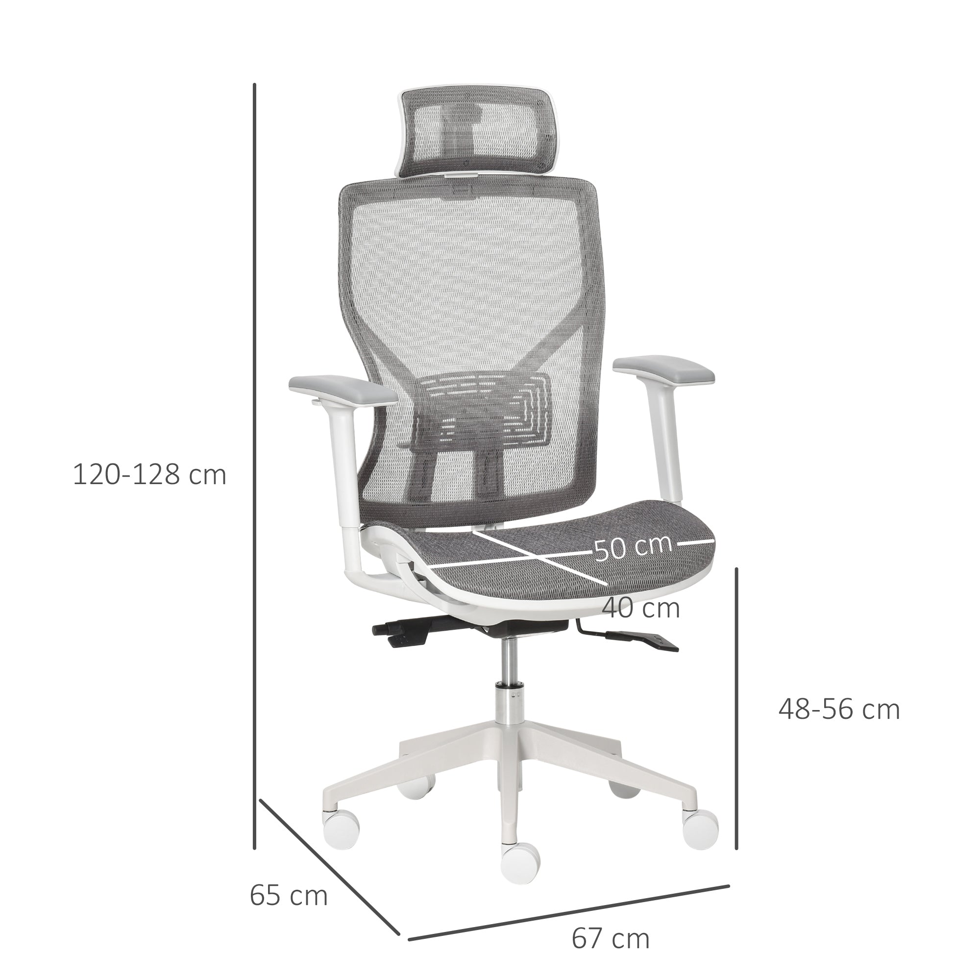 Vinsetto Bürostuhl Schreibtischstuhl Drehstuhl Gamingstuhl mit Kopflehne Lendenkissen 3D-Armlehne 3 Stufen 360°-Drehräder höhenverstellbar ergonomisch Mesh-Stoff Schaumstoff Grau 67 x 65 x 120-128 cm