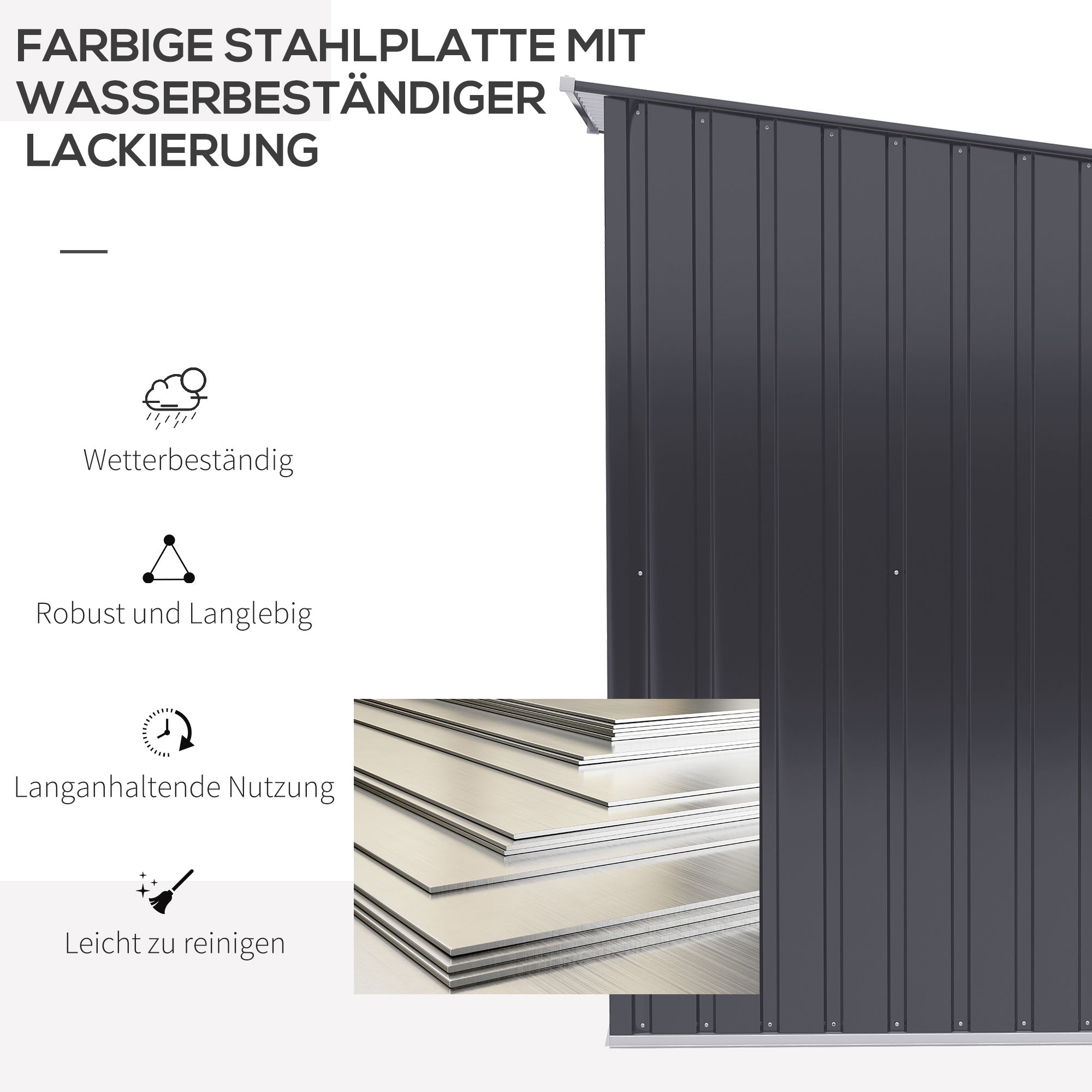Outsunny Geräteschuppen aus Stahl 100 x 103 x 160cm Dunkelgrau